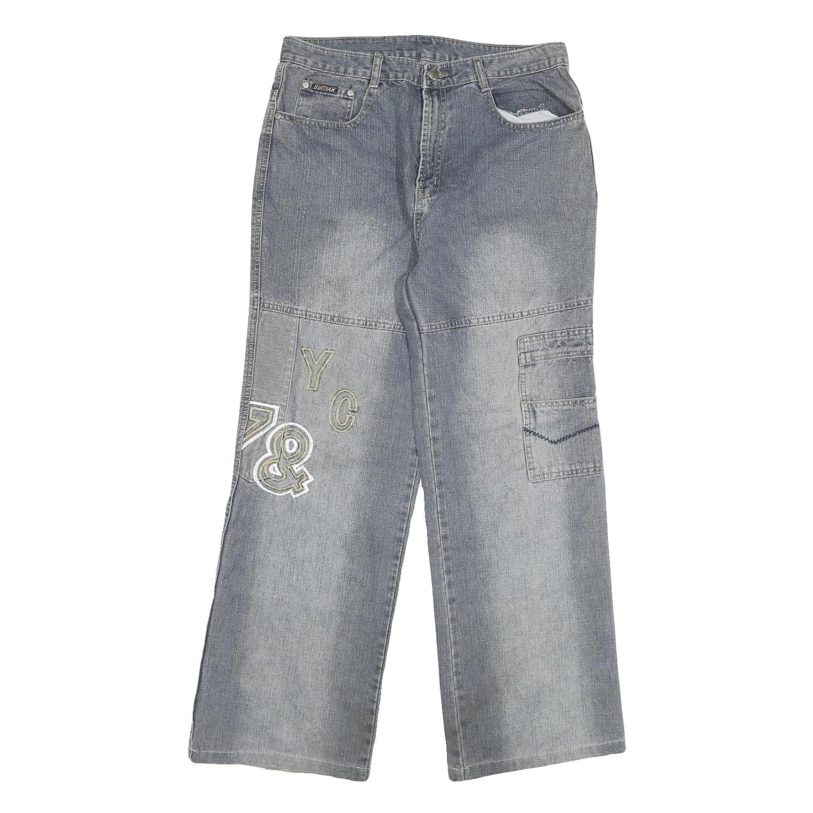 SUIT5AN Womens Jeans Blue Relaxed Wide-Leg Denim Medium W30 L29 Embroidered Refurbished - N/A refurbished available on Cerqular