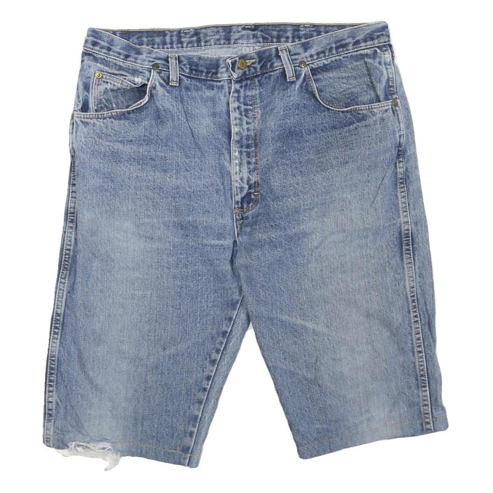 WRANGLER Mens Denim Blue Casual Shorts L W36 Classic Cotton Blend Comfortable Refurbished - N/A refurbished available on Cerqular