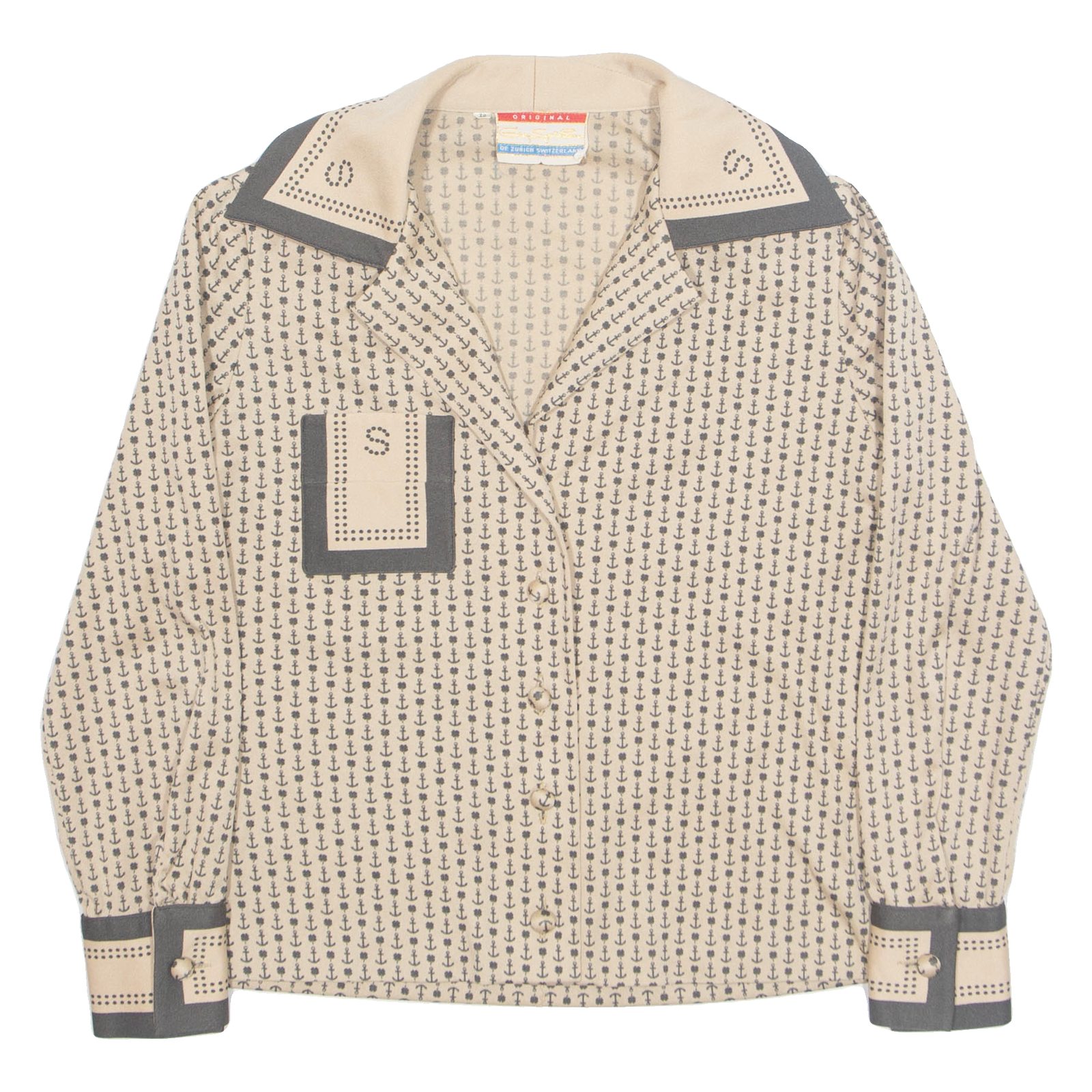 GERRY SPICHMANS Womens Printed Blouse Beige V-Neck Long Sleeve Crazy Pattern M Refurbished - N/A refurbished available on Cerqular
