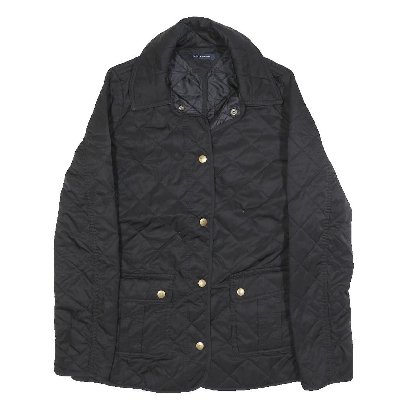 TOMMY HILFIGER Womens Black Quilted Jacket S Polyester Zip Button Outdoor Style Refurbished - N/A refurbished available on Cerqular