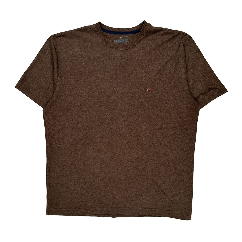 Tommy Hilfiger T-Shirt - Large Brown Cotton Refurbished - Thrifted (note: this is a term often used to describe second- refurbished available on Cerqular