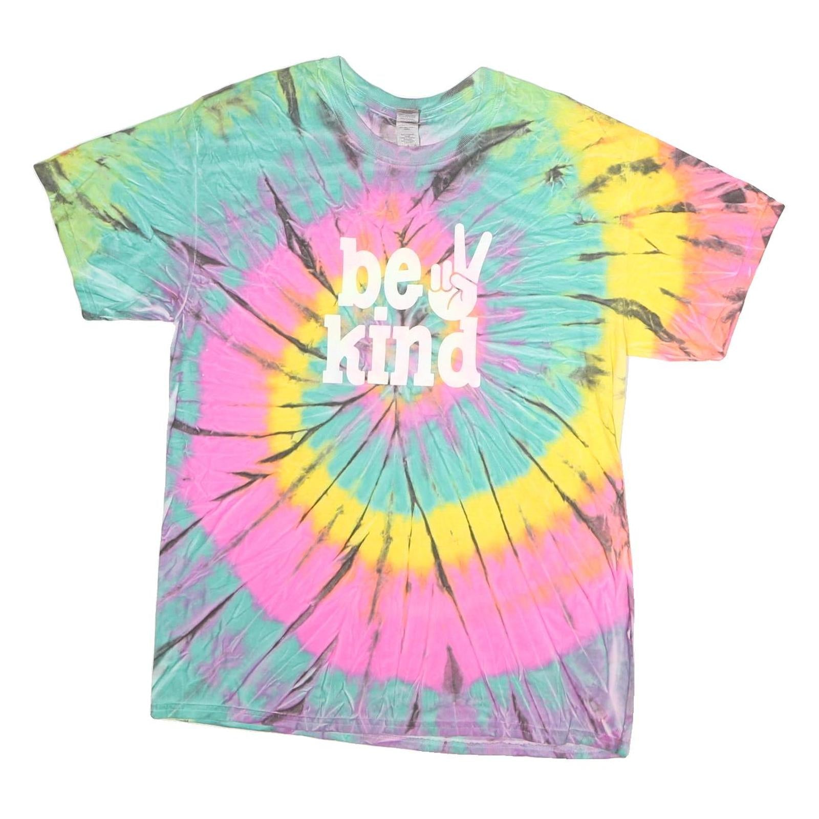 GILDAN Mens Multicolour Tie Dye Graphic T-Shirt L Short Sleeve Crew Neck Be Kind Refurbished - N/A refurbished available on Cerqular