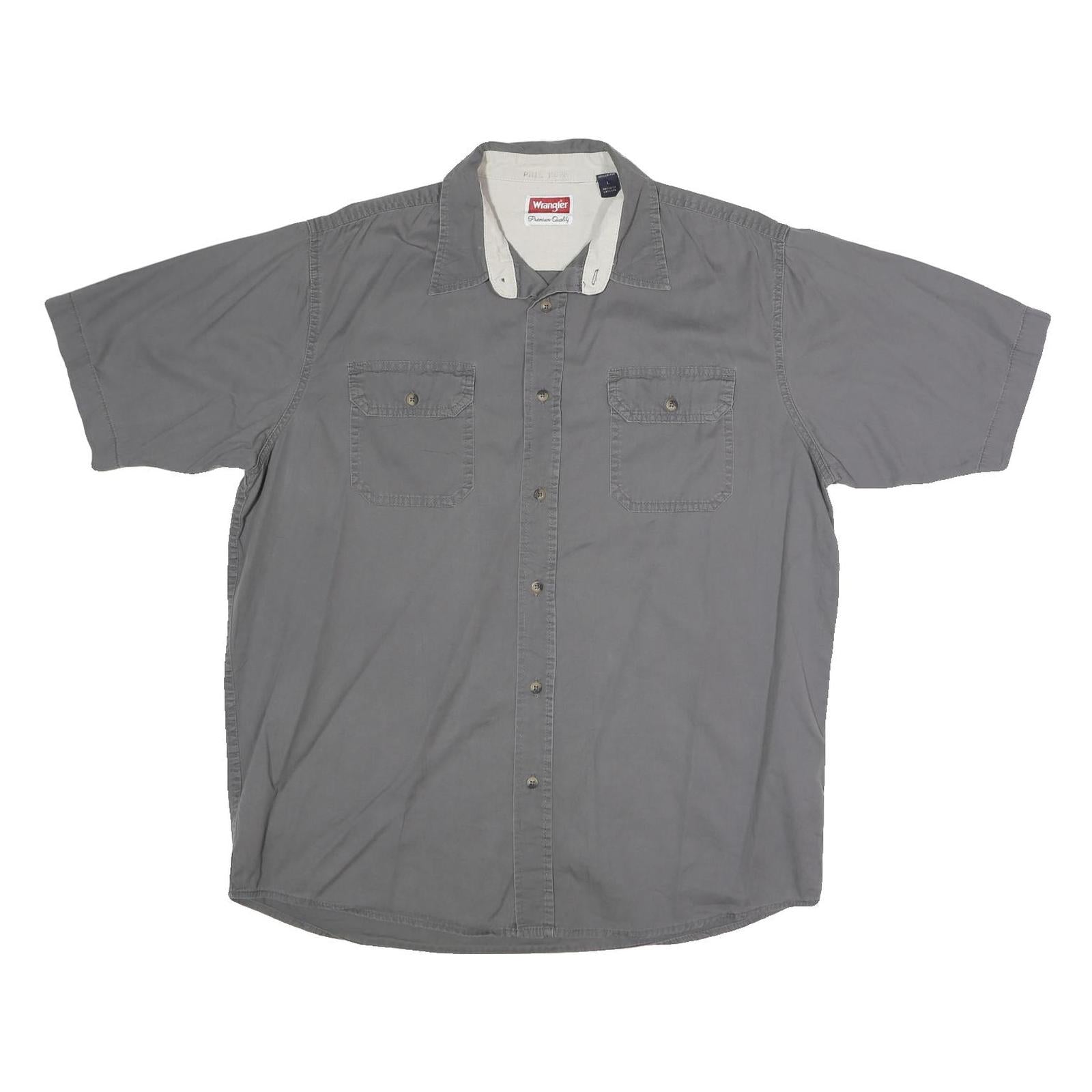 WRANGLER Mens Grey Cotton Blend Shirt L Casual Button Pocket Workwear Refurbished - N/A refurbished available on Cerqular