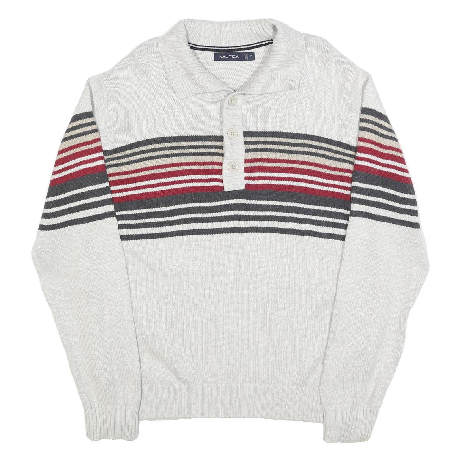 NAUTICA Mens Cream & Red Striped Pattern Shawl Collar Pullover Jumper M Cotton Refurbished - N/A refurbished available on Cerqular