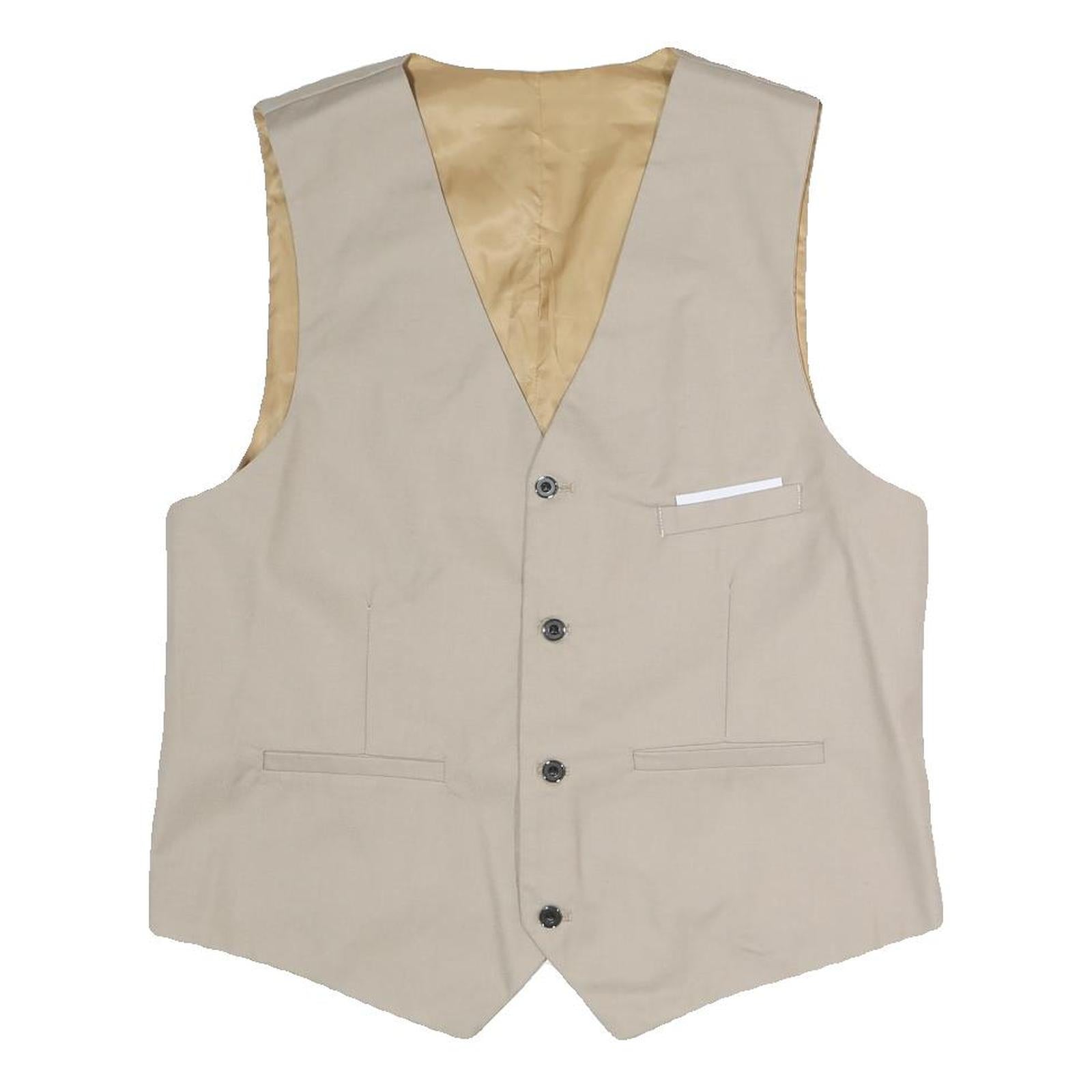 Mens Beige Smart Button Jacket M Polyester Blend Plain Waistcoat Formal Refurbished - N/A refurbished available on Cerqular