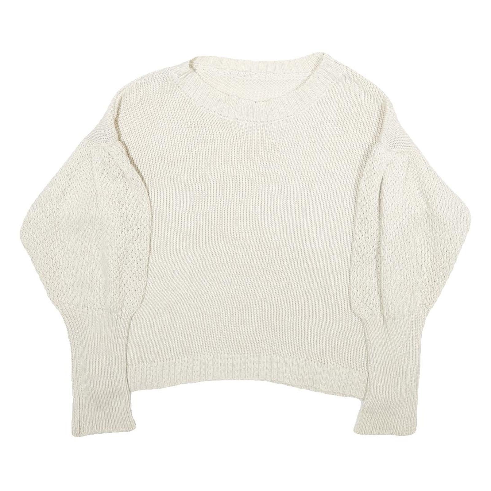 Womens Cream Plain Jumper Crew Neck Polyester Blend Chunky Knit M Lightweight Refurbished - N/A refurbished available on Cerqular