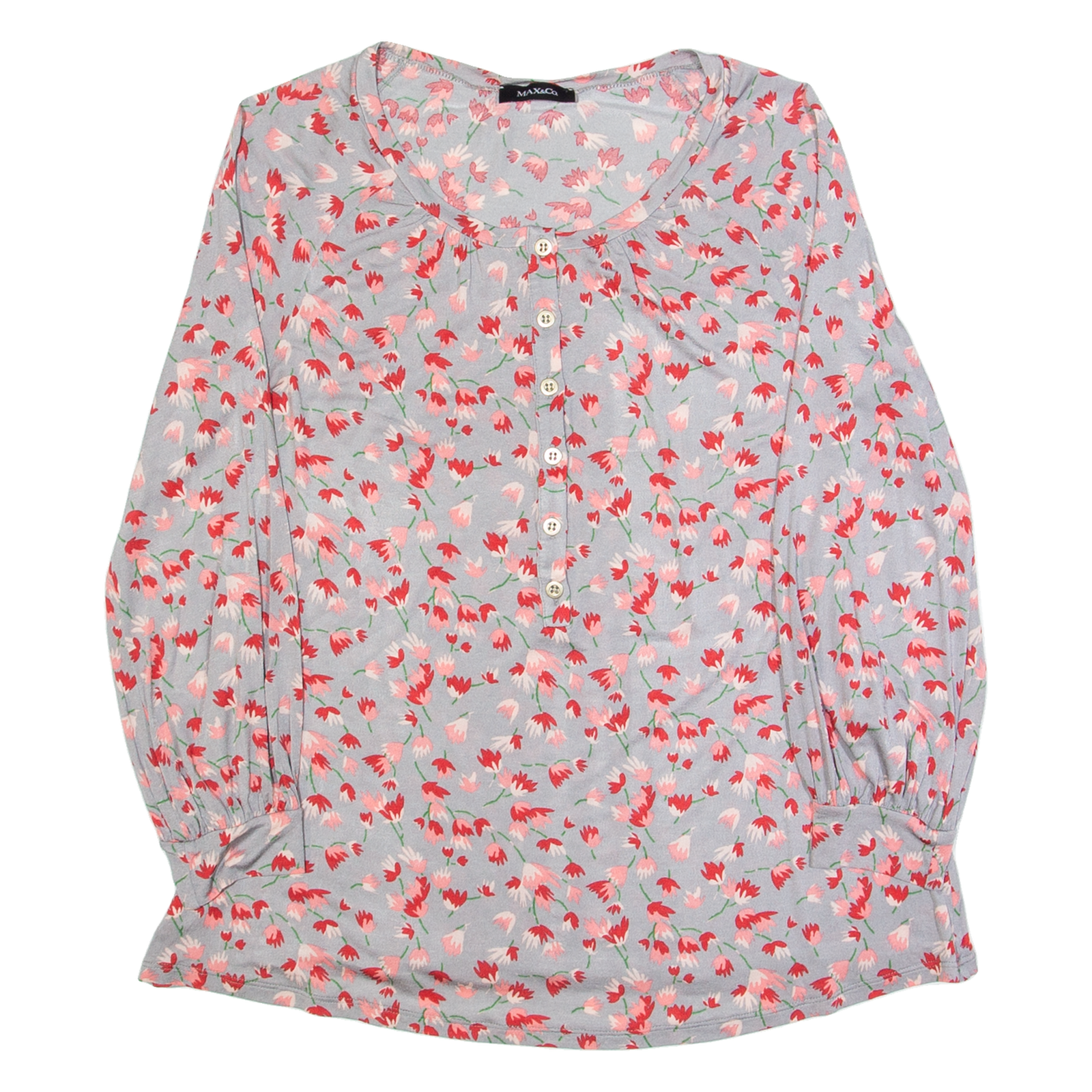 MAX&CO Womens Printed Top Grey Long Sleeve Floral M Refurbished - N/A refurbished available on Cerqular