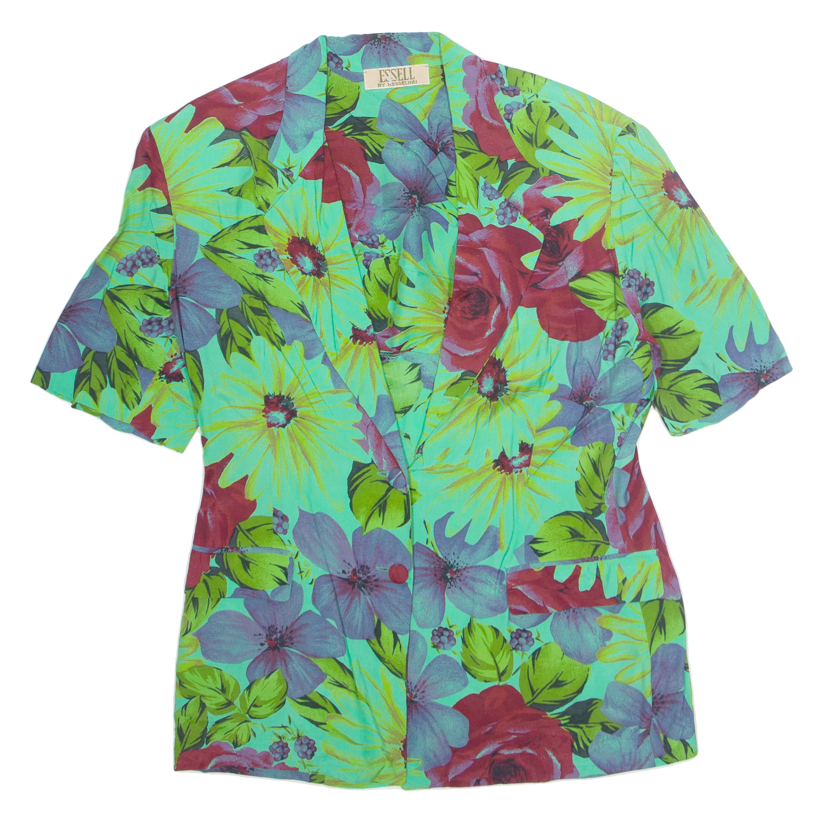ESSELL Womens Printed Shirt Green Collared Viscose Floral L Refurbished - N/A refurbished available on Cerqular