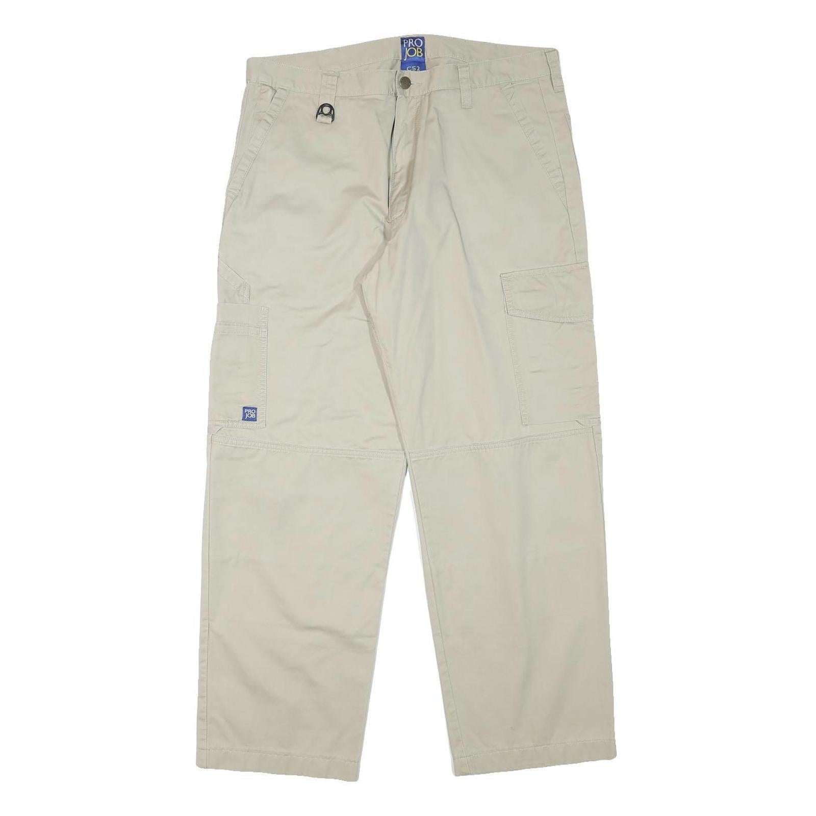 PRO JOB Mens Cotton Blend Beige Relaxed Straight Trousers W34 L28 Workwear Style Refurbished - N/A refurbished available on Cerqular
