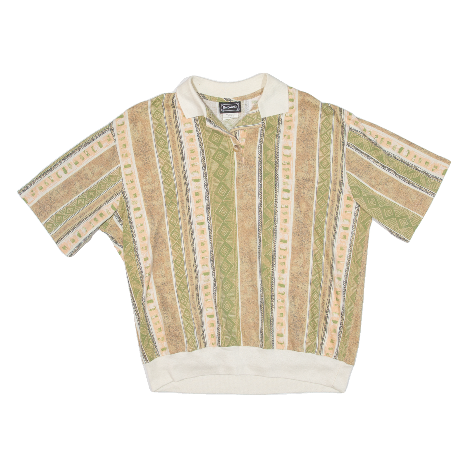 BON WORTH Womens Polo Shirt Green Striped L Refurbished - N/A refurbished available on Cerqular