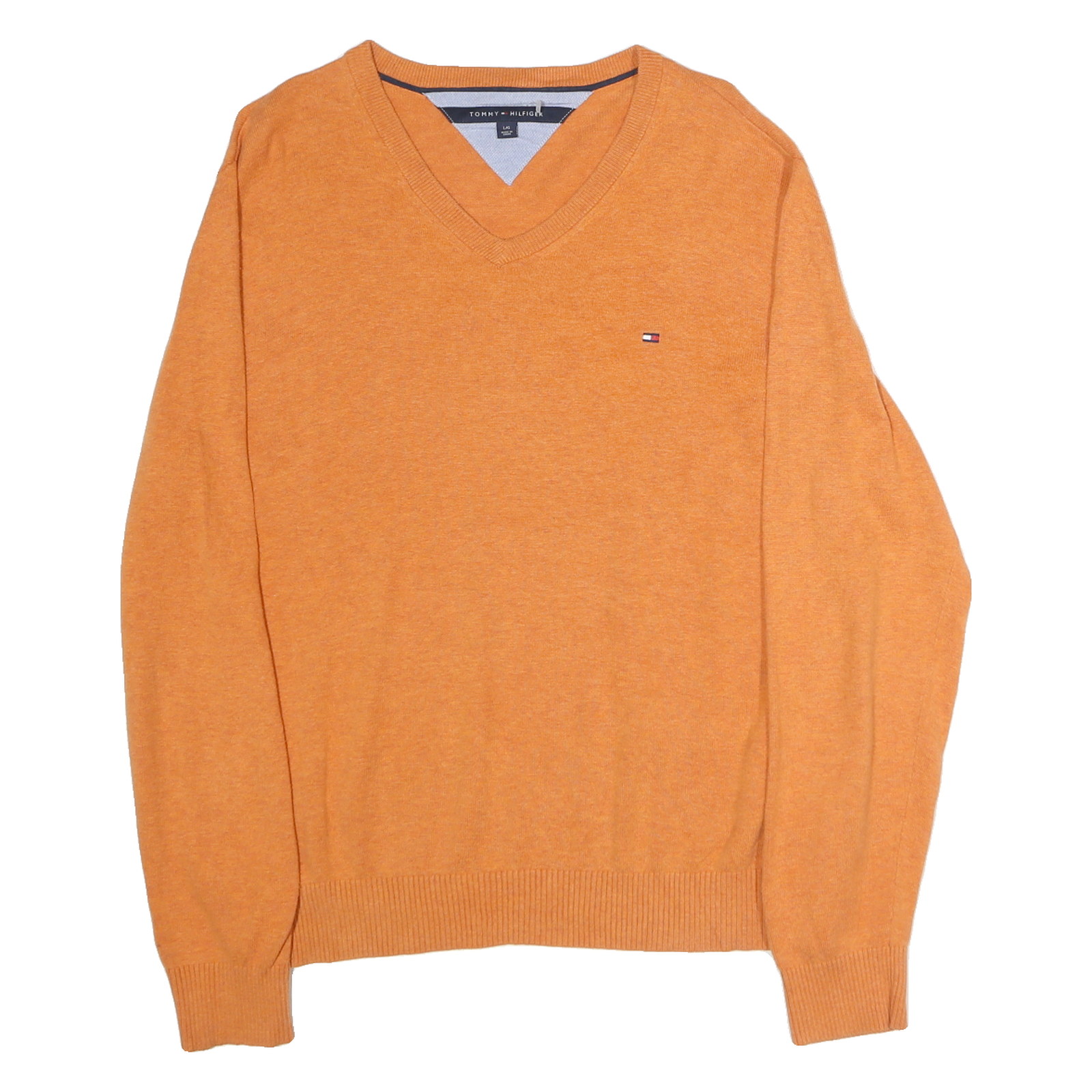 TOMMY HILFIGER Mens Orange Jumper V-Neck Basic Knit L Cotton Pullover Refurbished - N/A refurbished available on Cerqular