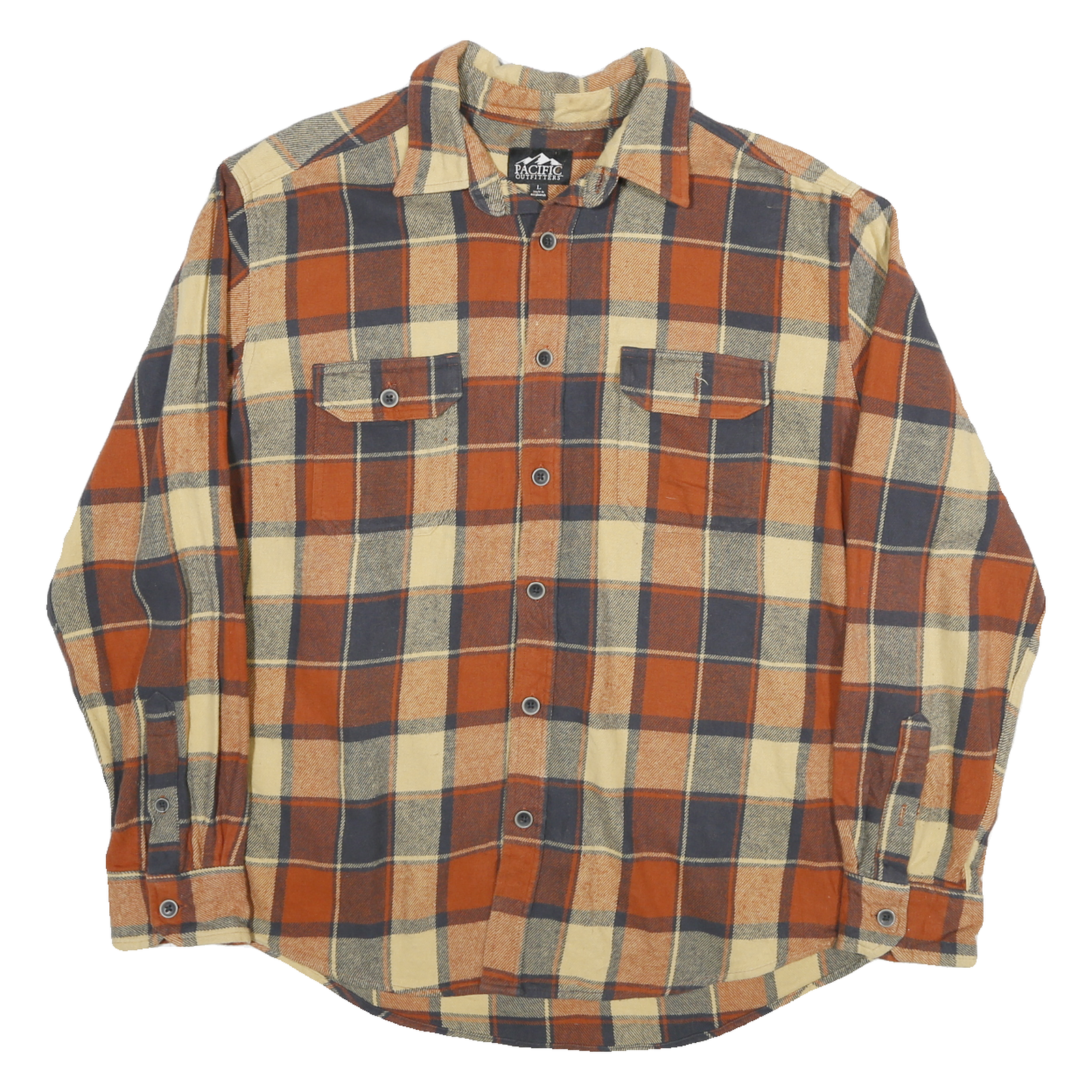 PACIFIC OUTFITTERS Mens Orange & Beige Checked Long Sleeve Shirt L Casual Refurbished - N/A refurbished available on Cerqular