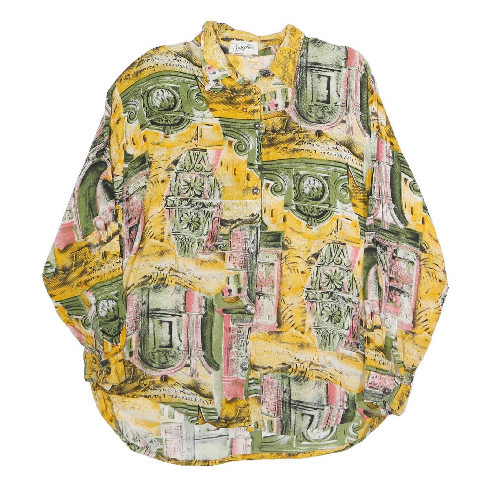 JOSHEPHINE Womens Yellow Green Printed Shirt Long Sleeve Collared L Cotton Blend Refurbished - N/A refurbished available on Cerqular