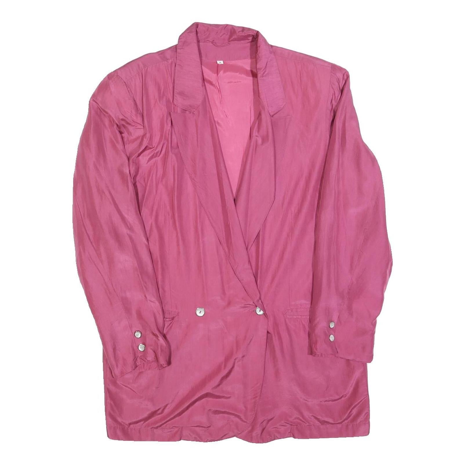 Womens Pink Silk Jacket M Button Long Sleeve Plain Elegant Lightweight Refurbished - N/A refurbished available on Cerqular
