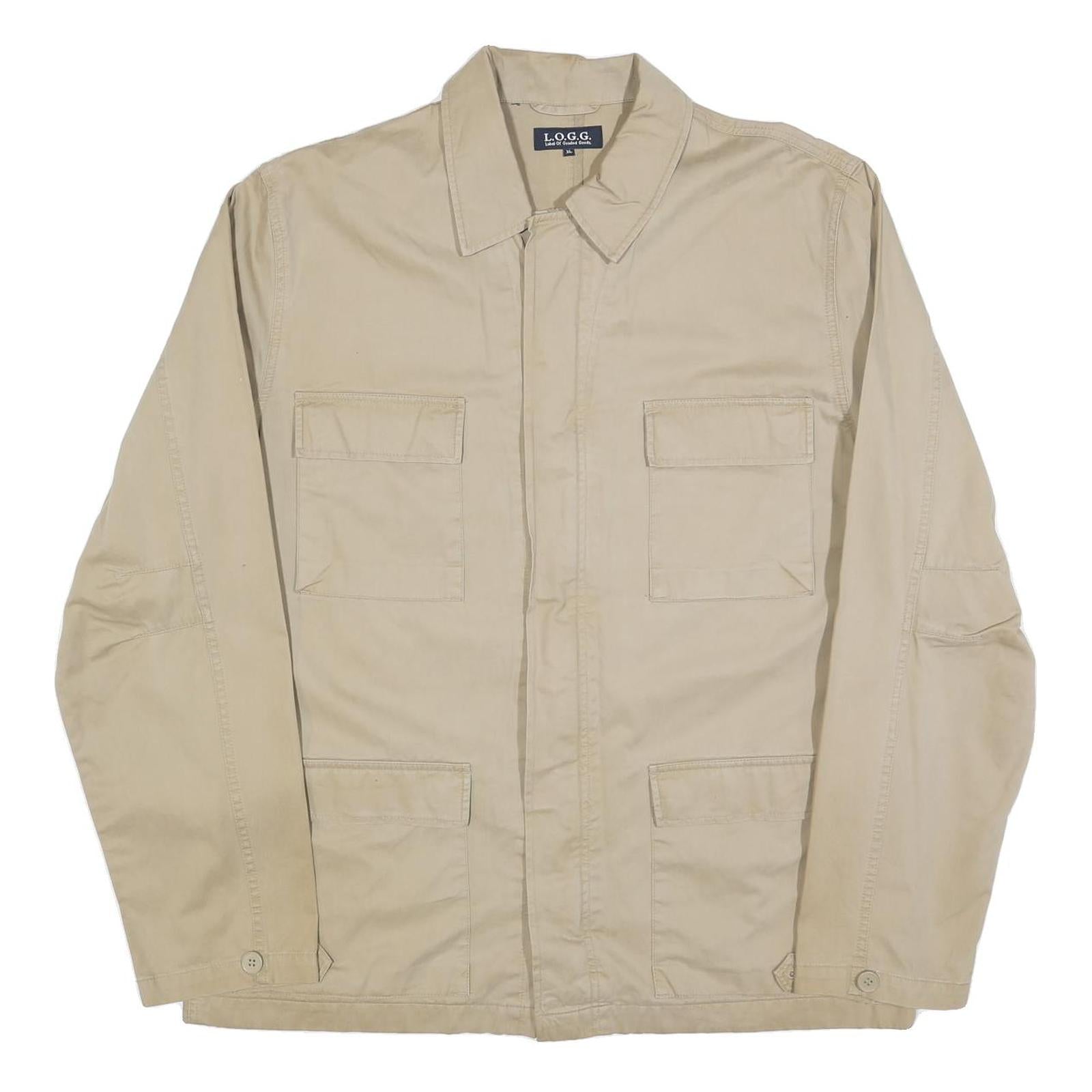 LOGG Mens Beige Cotton Blend Button Jacket XL Plain Lightweight Casual Refurbished - N/A refurbished available on Cerqular