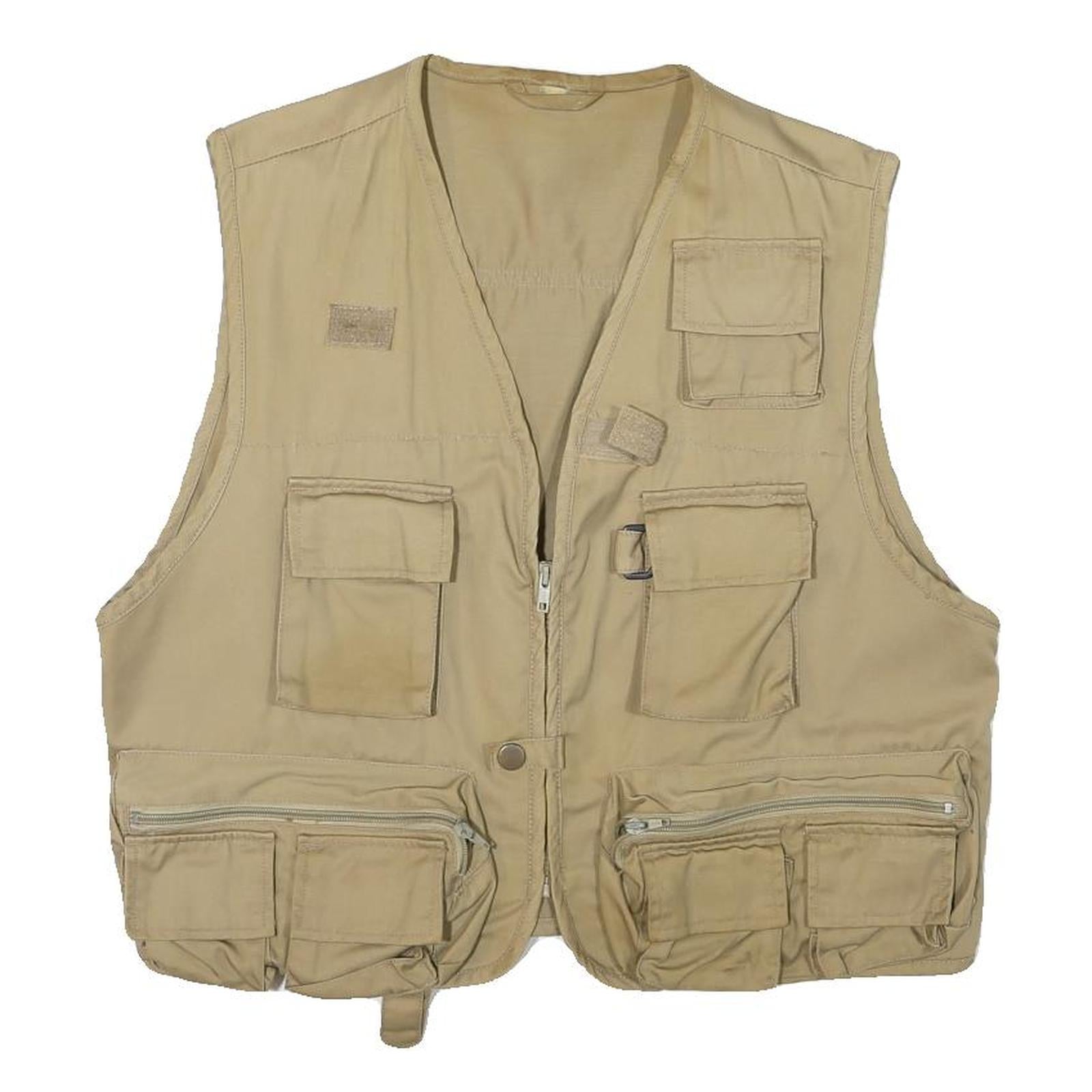 Buy Mens Beige Cotton Blend Utility Vest Jacket M Plain Multi Pocket Zip Closure Refurbished - $37.69 Mens Beige Cotton Blend Utility Vest Jacket M Plain Multi Pocket Zip Closure Refurbished - N/A refurbished available on Cerqular