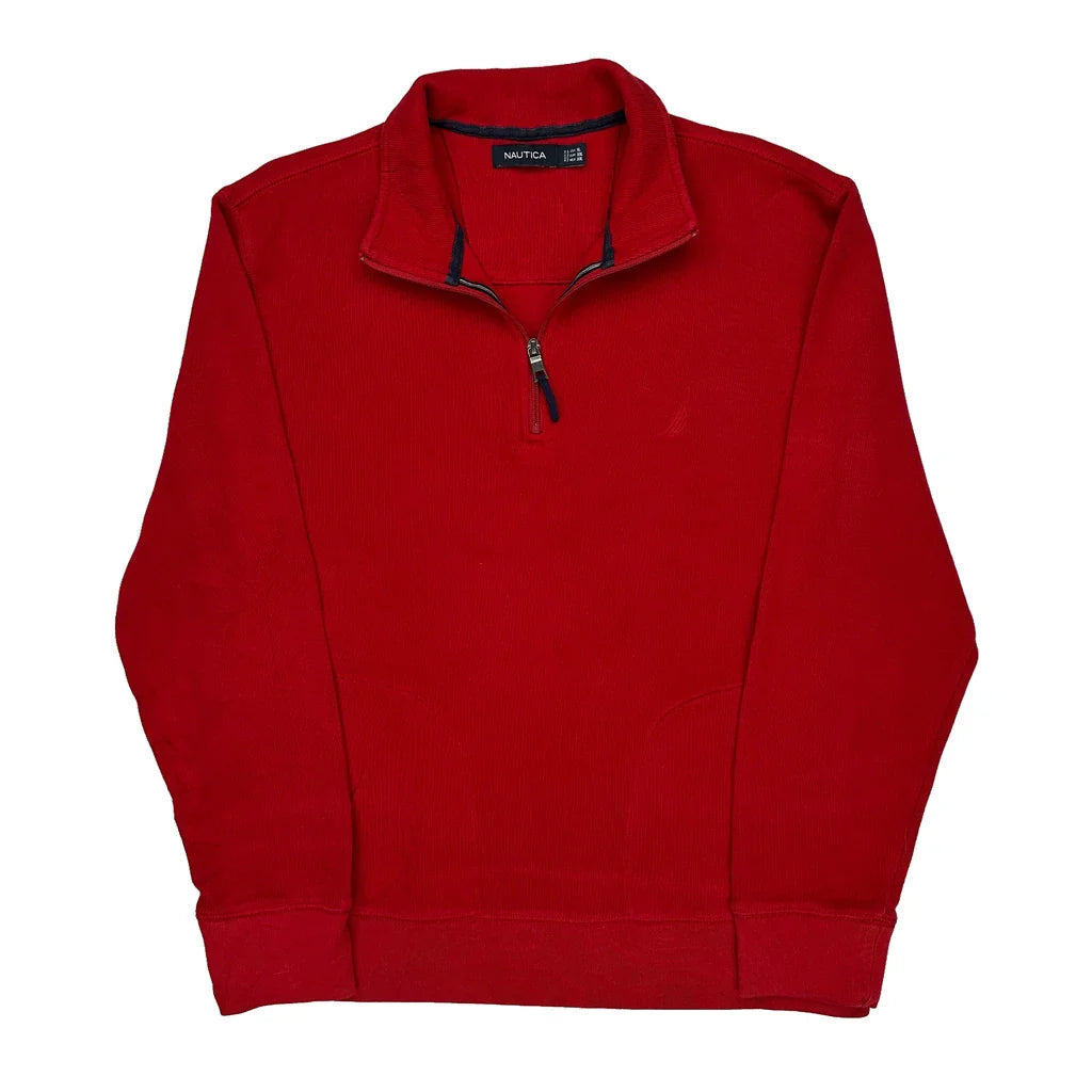 Nautica 1/4 Zip - XL Red Cotton Refurbished - Thrifted (note: this is a term often used to describe second- refurbished available on Cerqular