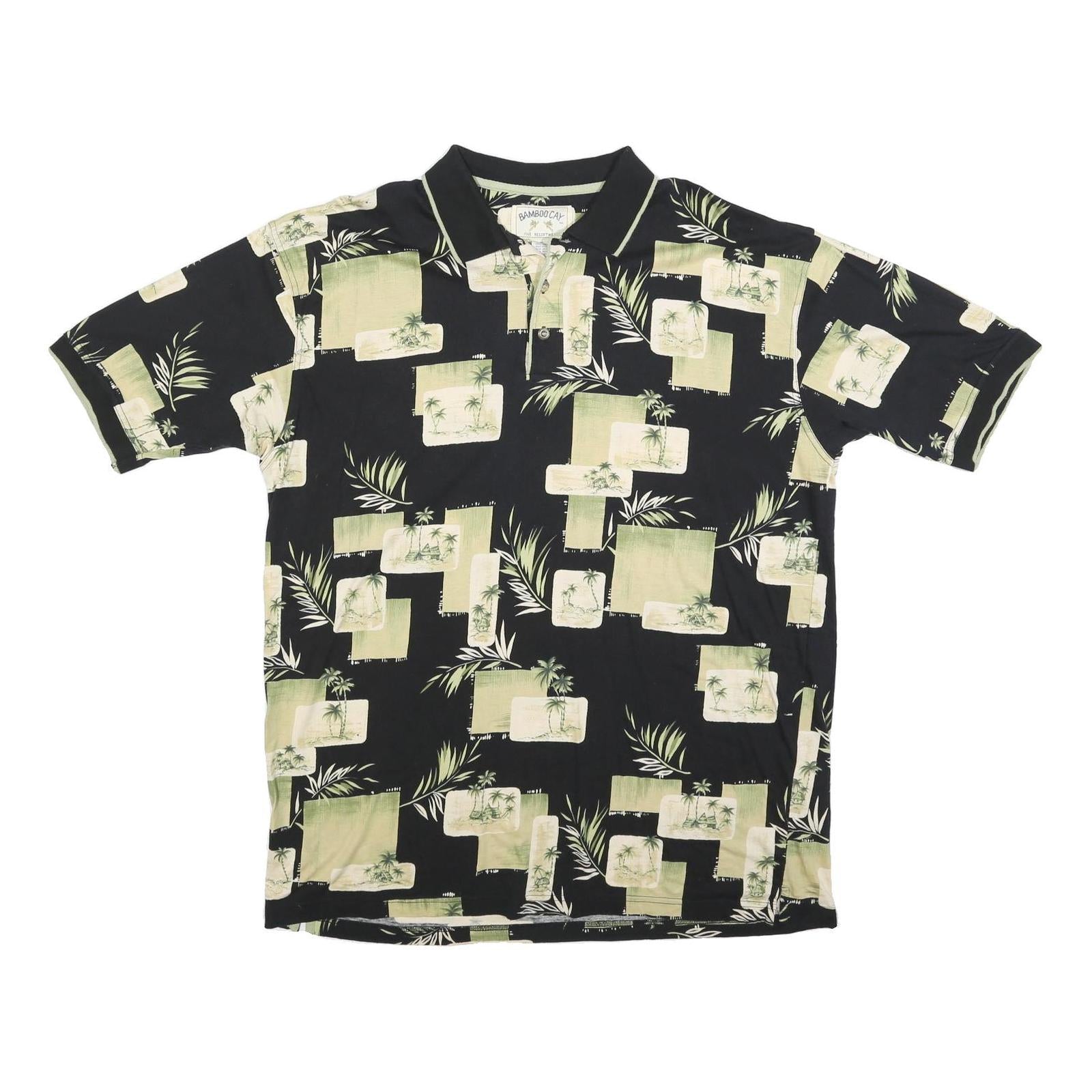 BAMBOO CAY Mens Black & Green Printed Short Sleeve Polo Shirt XL Cotton Blend Refurbished - N/A refurbished available on Cerqular