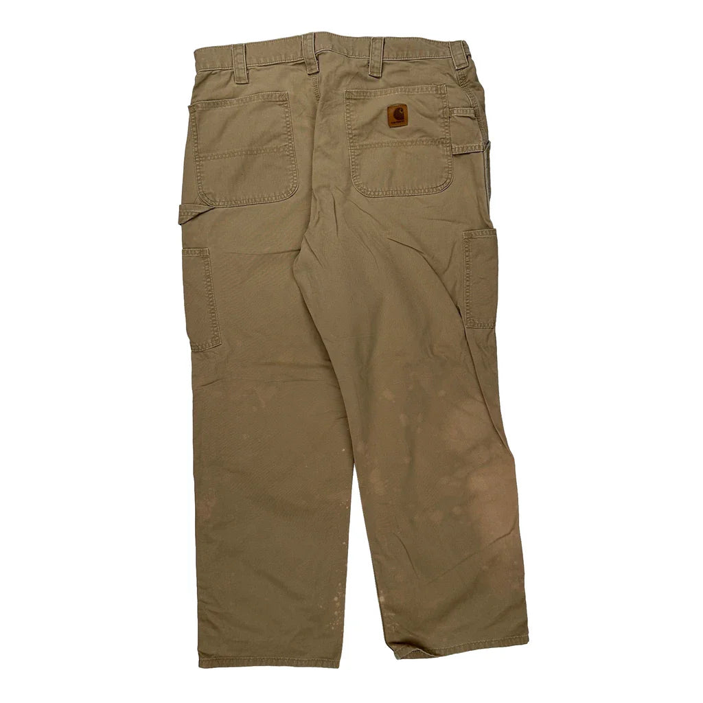 Carhartt Double Knee Carpenter Trousers - 38W 30L Khaki Cotton Refurbished - Thrifted (note: this is a term often used to describe second- refurbished available on Cerqular