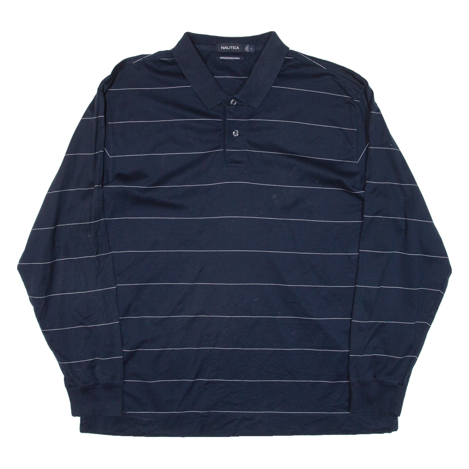 NAUTICA Mens Polo Shirt Blue Striped Long Sleeve L Refurbished - N/A refurbished available on Cerqular