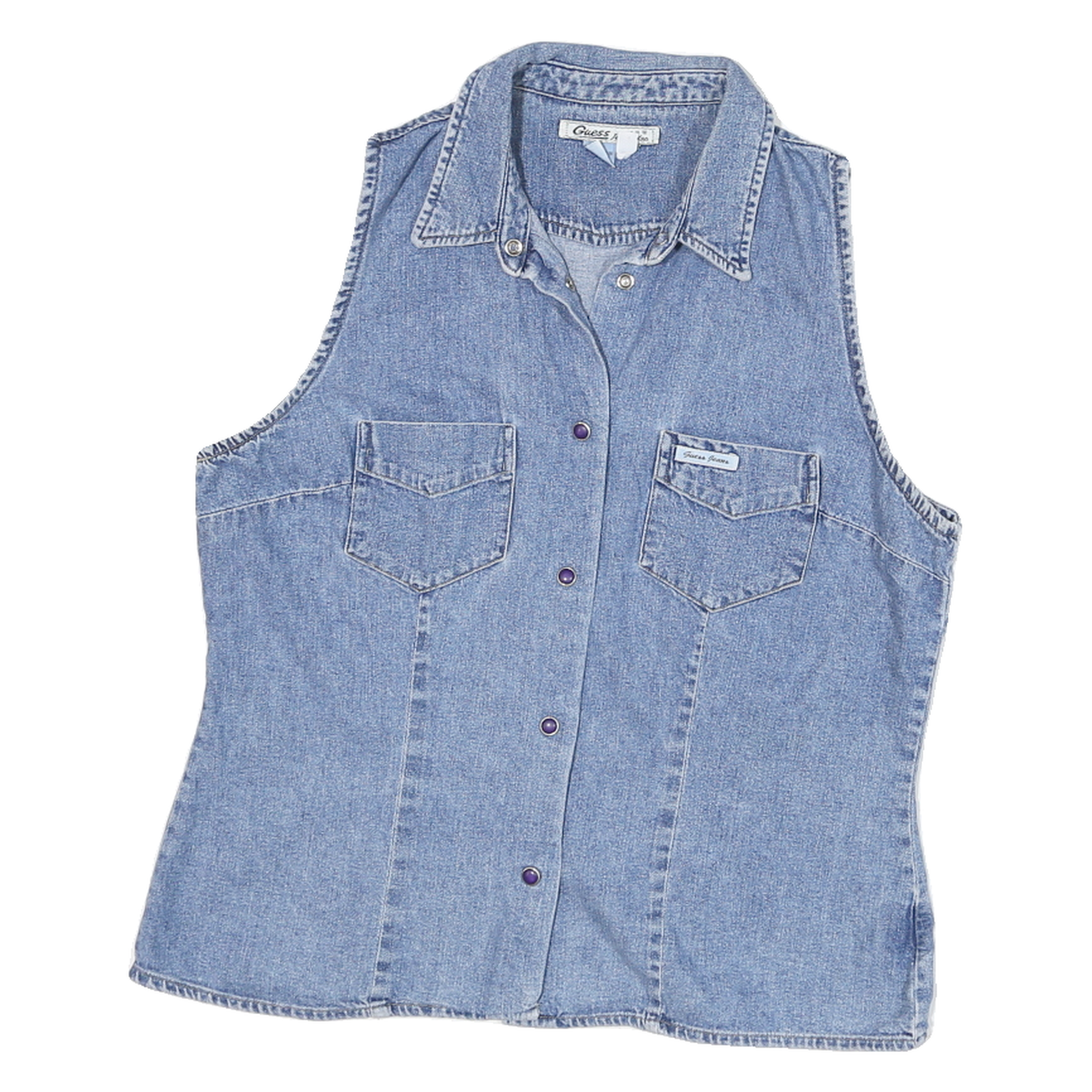 GUESS Womens Blue Denim Sleeveless Shirt XL Cotton Blend Casual Refurbished - N/A refurbished available on Cerqular