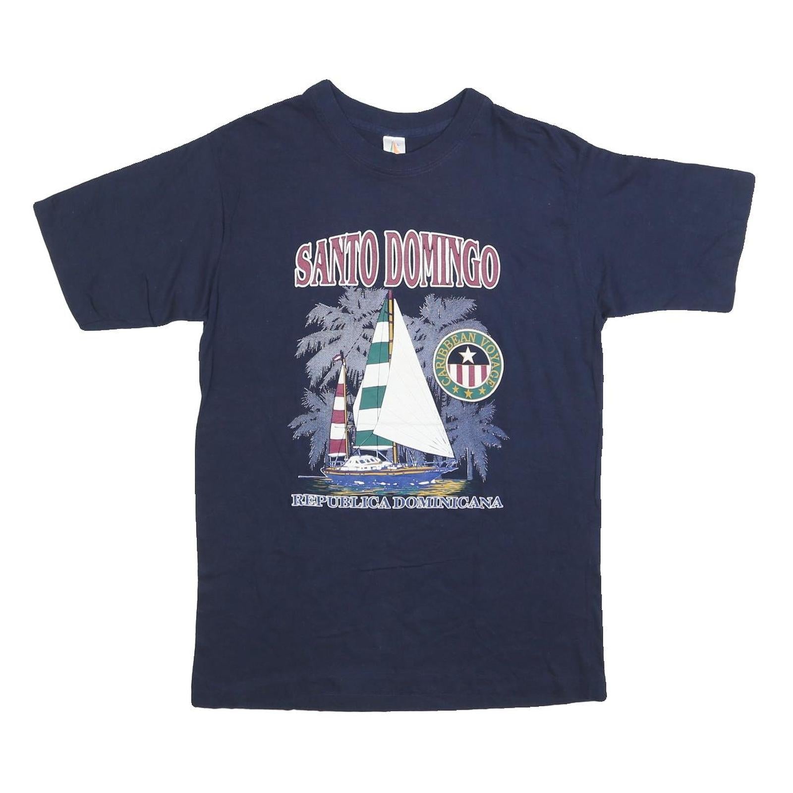 VALERO Mens Navy Santo Domingo Graphic T-Shirt L Short Sleeve Crew Neck Refurbished - N/A refurbished available on Cerqular