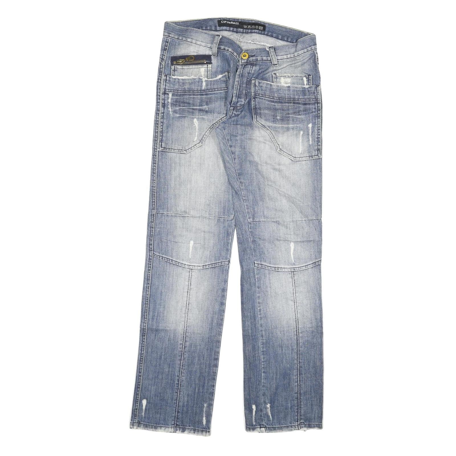 CIPO AND BAXX Mens Jeans Blue Regular Straight Denim Light W32 L34 Distressed Refurbished - N/A refurbished available on Cerqular