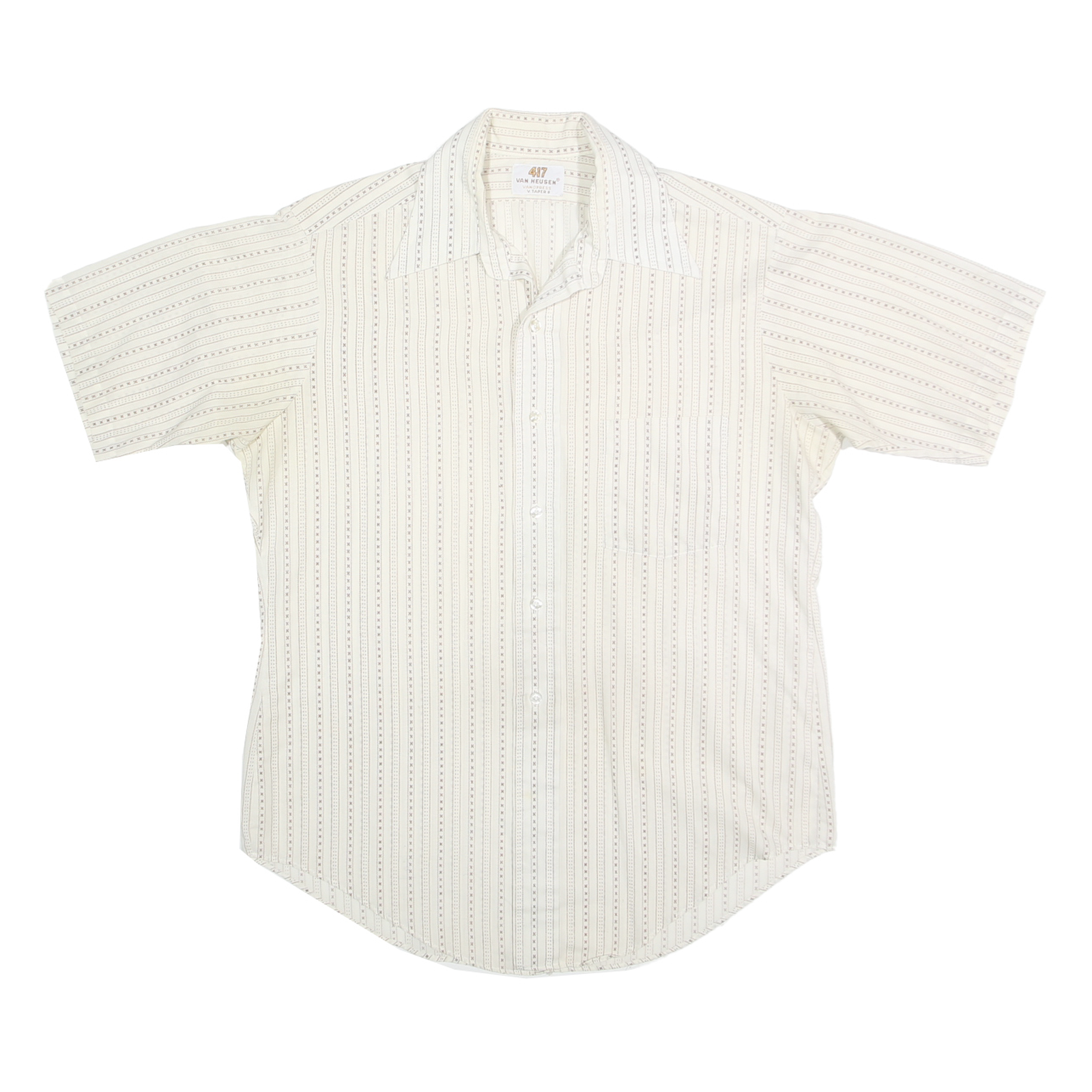VAN HEUSEN Mens Cream Striped Short Sleeve Shirt L Classic Button Down Casual Refurbished - N/A refurbished available on Cerqular