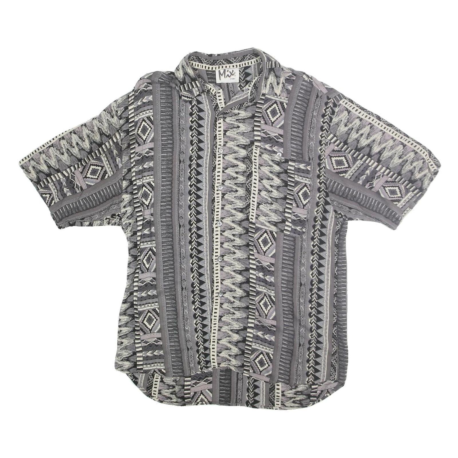 MIX STUDIO Mens Grey Patterned Cotton Shirt M Casual Summer Short Sleeve Refurbished - N/A refurbished available on Cerqular
