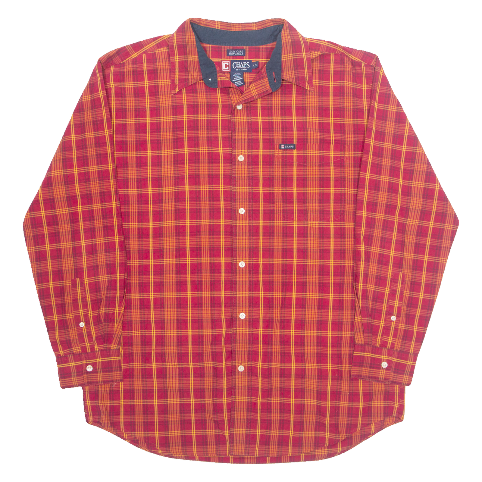 CHAPS Oversized Mens Shirt Red Plaid Long Sleeve L Refurbished - N/A refurbished available on Cerqular