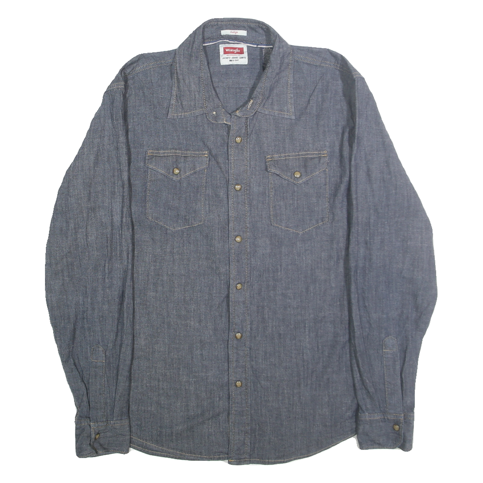 WRANGLER Mens Blue Indigo Cotton Blend Shirt L Casual Long Sleeve Button Refurbished - N/A refurbished available on Cerqular