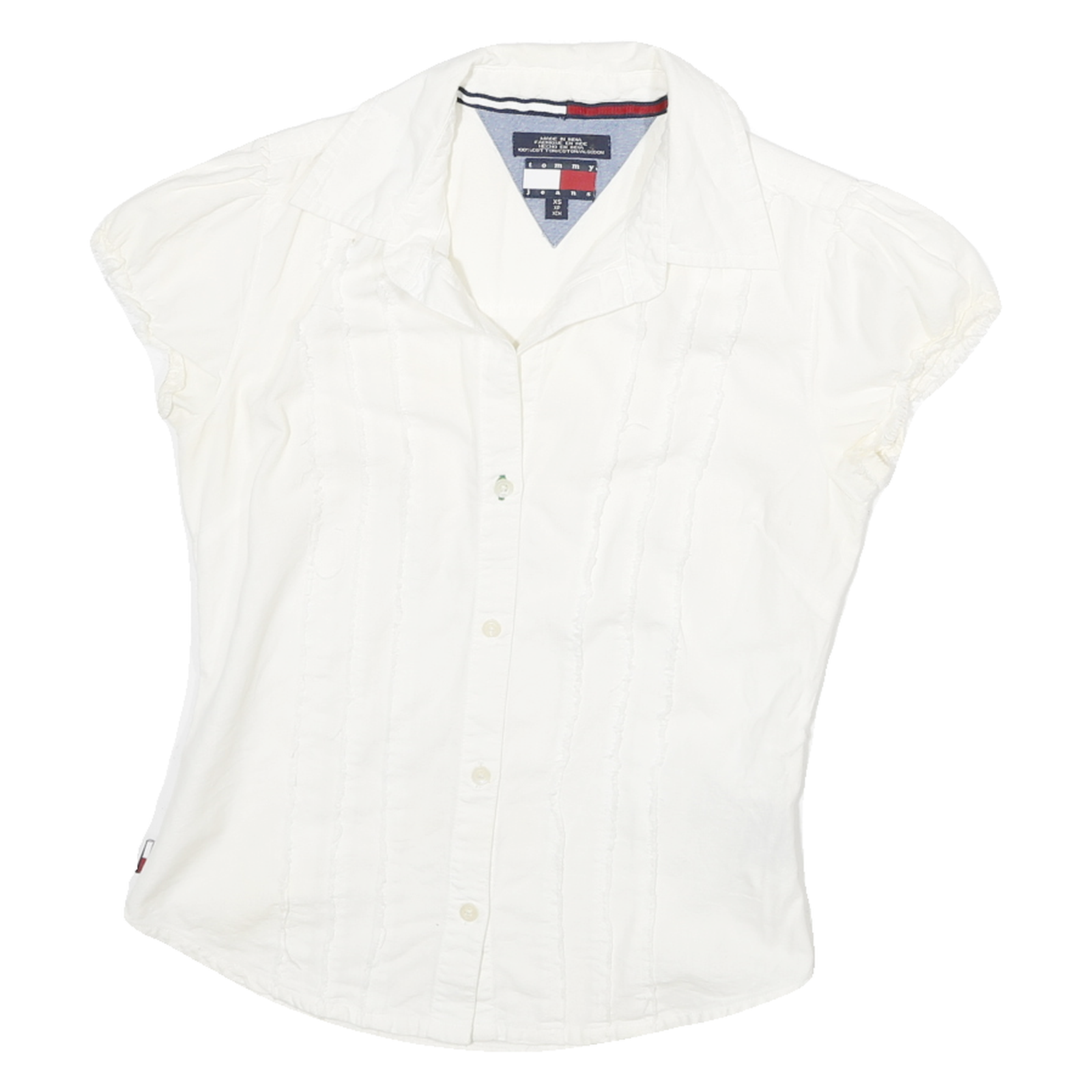 TOMMY HILFIGER Womens White Cotton Blend Shirt XXS Casual Button Up Short Sleeve Refurbished - N/A refurbished available on Cerqular