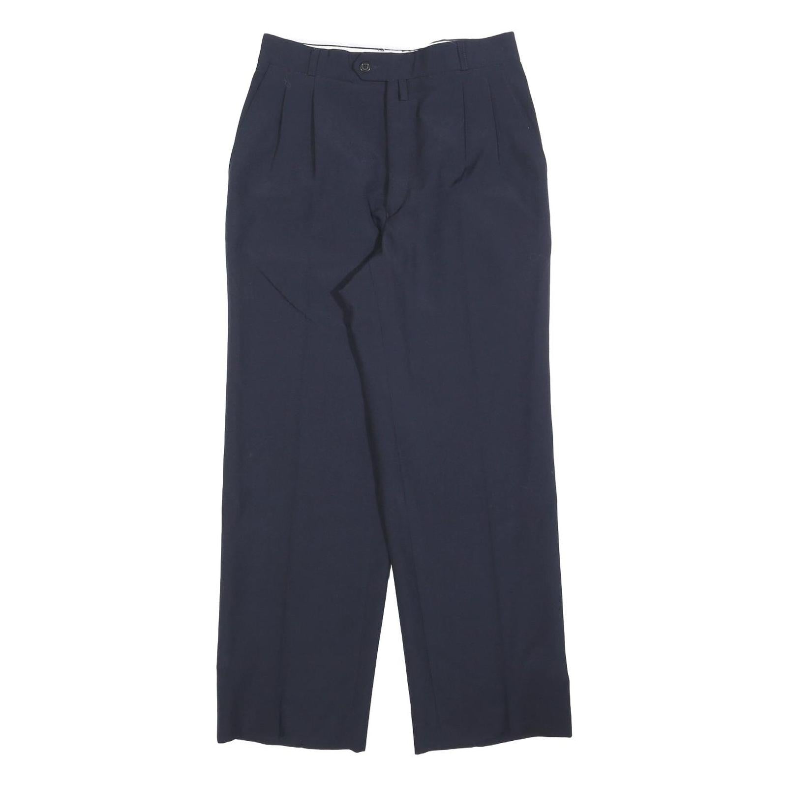 TREVIRA Mens Wool Blend Navy Relaxed Straight Trousers W28 L28 Formal Classic Refurbished - N/A refurbished available on Cerqular