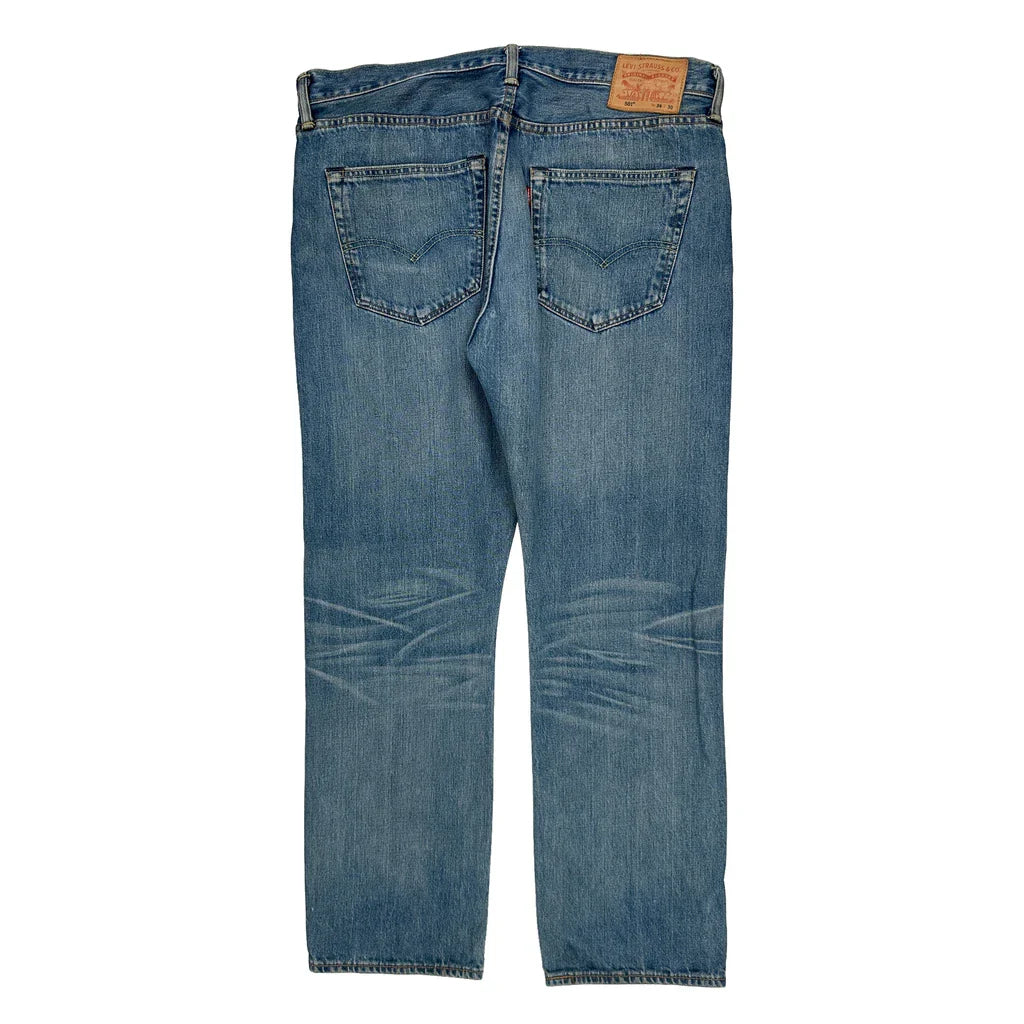 501 Levis Jeans - 38W 31L Blue Cotton Refurbished - Thrifted (note: this is a term often used to describe second- refurbished available on Cerqular