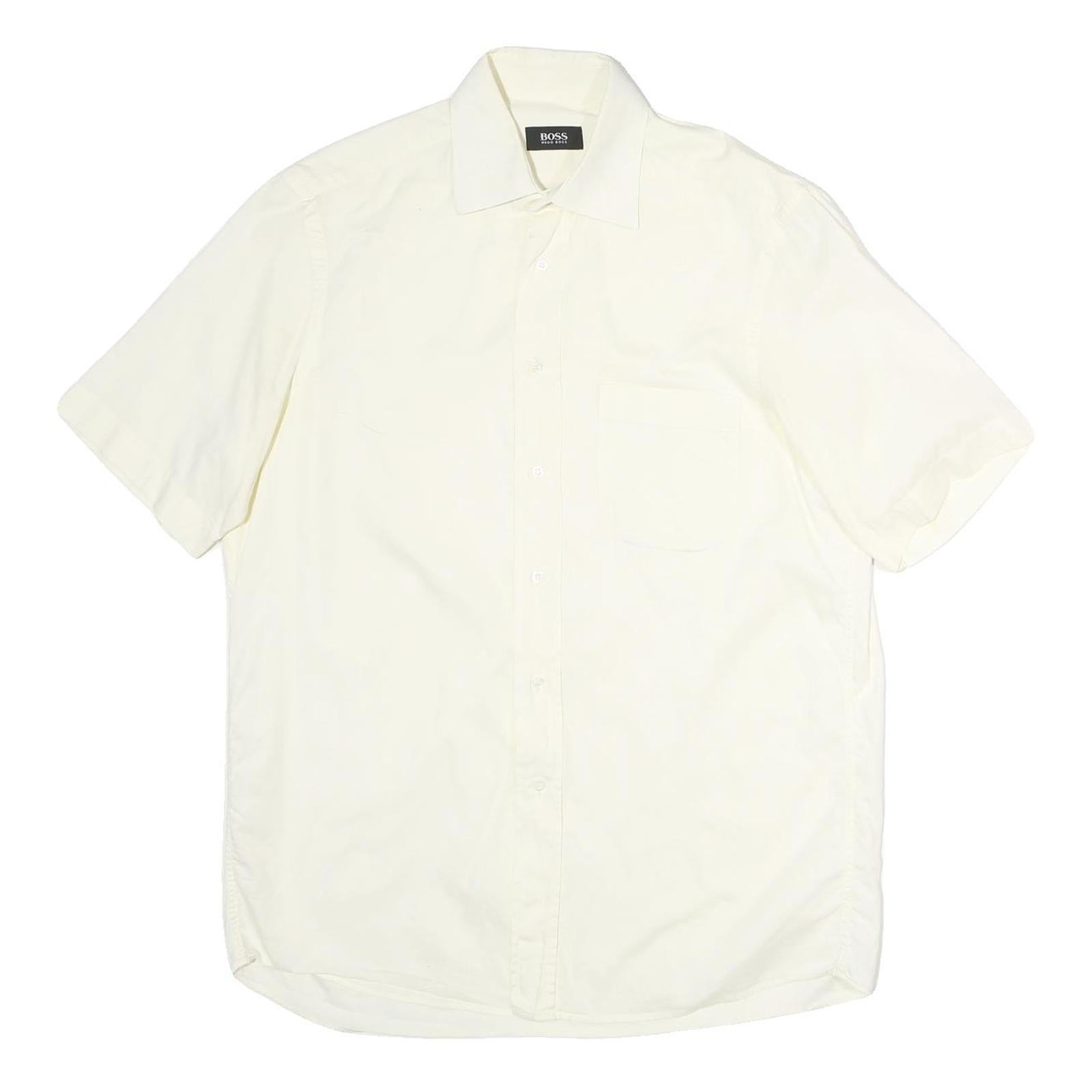BOSS HUGO BOSS Mens White Plain Cotton Shirt M Short Sleeve Button Down Refurbished - N/A refurbished available on Cerqular