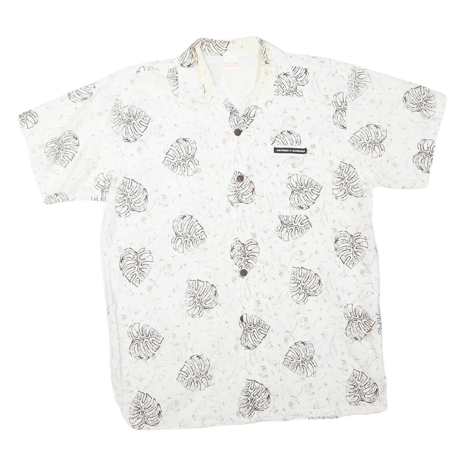 ISLAND EXPRESSIONS Mens White & Brown Leaf Print Casual Shirt L Cotton Blend Refurbished - N/A refurbished available on Cerqular
