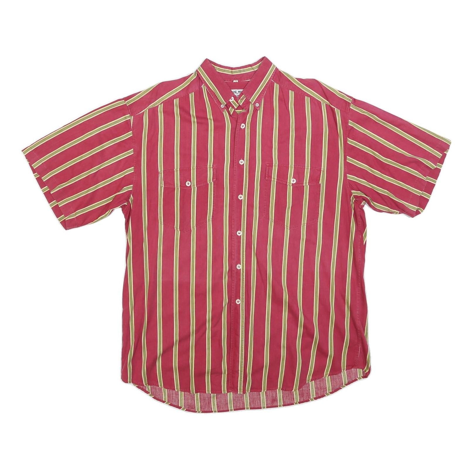 EDITH KUMAR Mens Red & Yellow Striped Casual Shirt L Button Down Collar Cotton Refurbished - N/A refurbished available on Cerqular