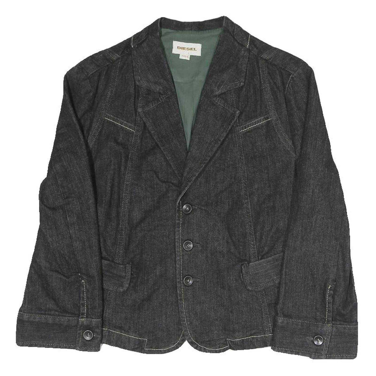DIESEL Womens Black Cotton Blend Button Jacket L Denim Style Refurbished - N/A refurbished available on Cerqular
