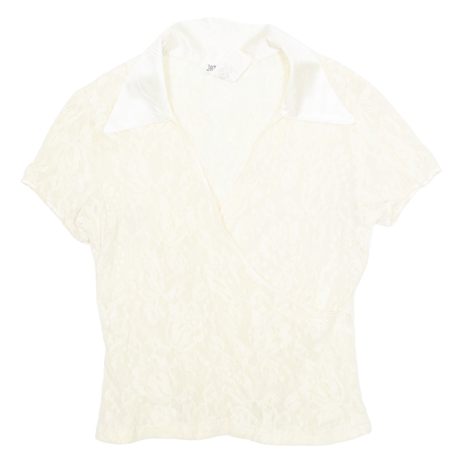JAZZ SPORT Sheer Womens Blouse Cream V-Neck Nylon S Refurbished - N/A refurbished available on Cerqular