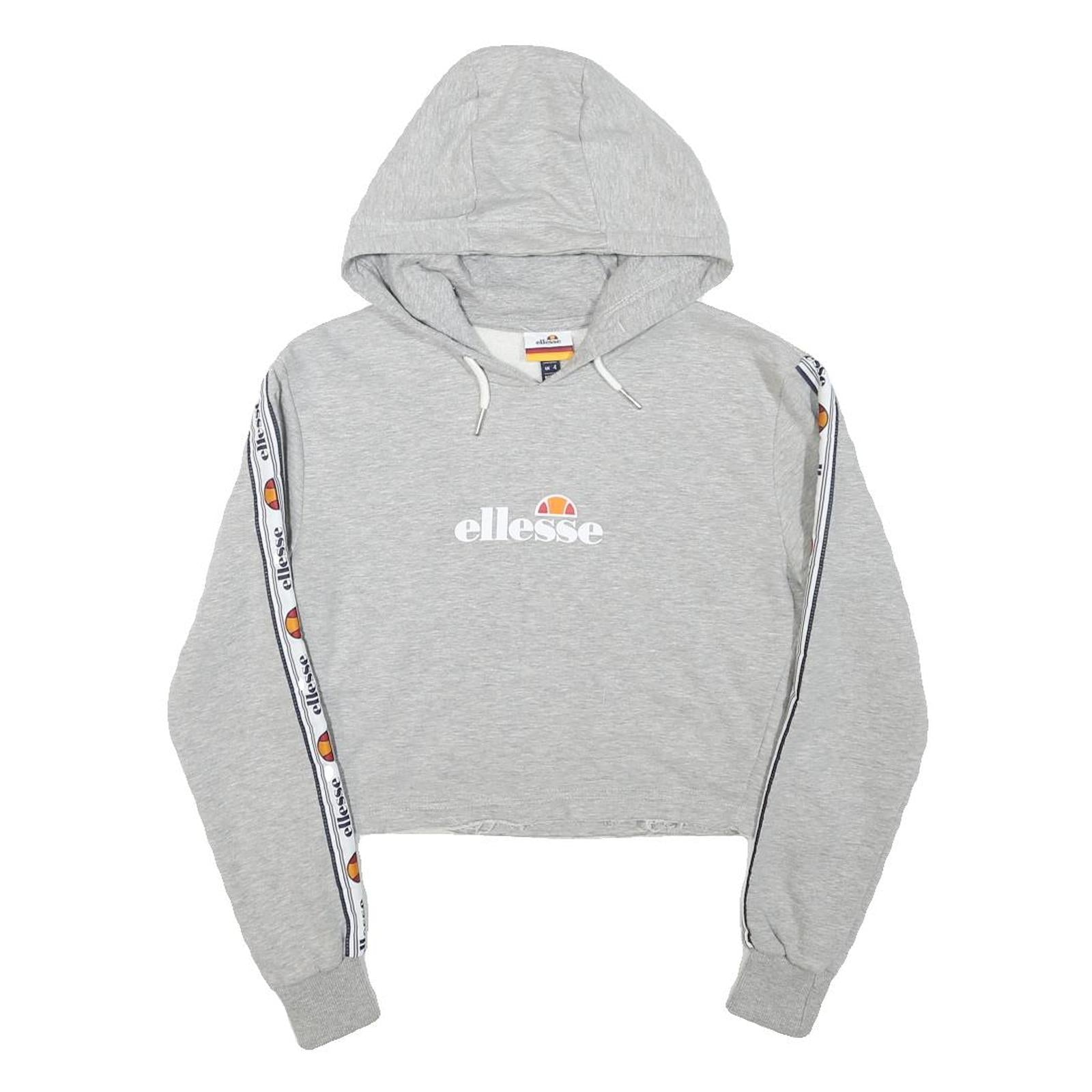 ELLESSE Womens Grey Cropped Hoodie UK 4 Tape Logo Sleeves Jersey Drawstring Refurbished - N/A refurbished available on Cerqular