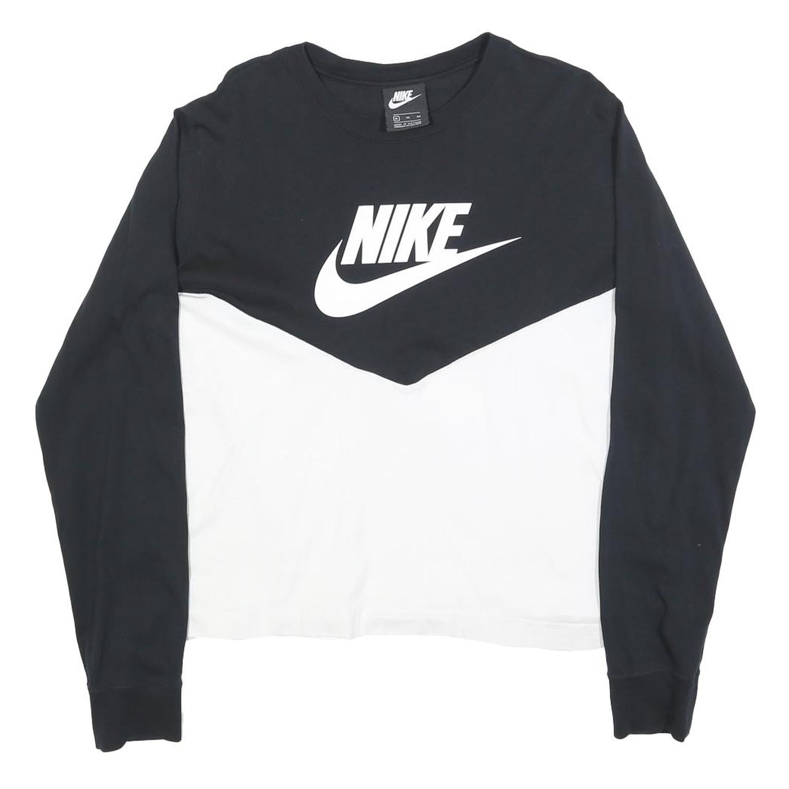 NIKE Womens Black & White Logo Graphic Long Sleeve Crew Neck T-Shirt XL Refurbished - N/A refurbished available on Cerqular