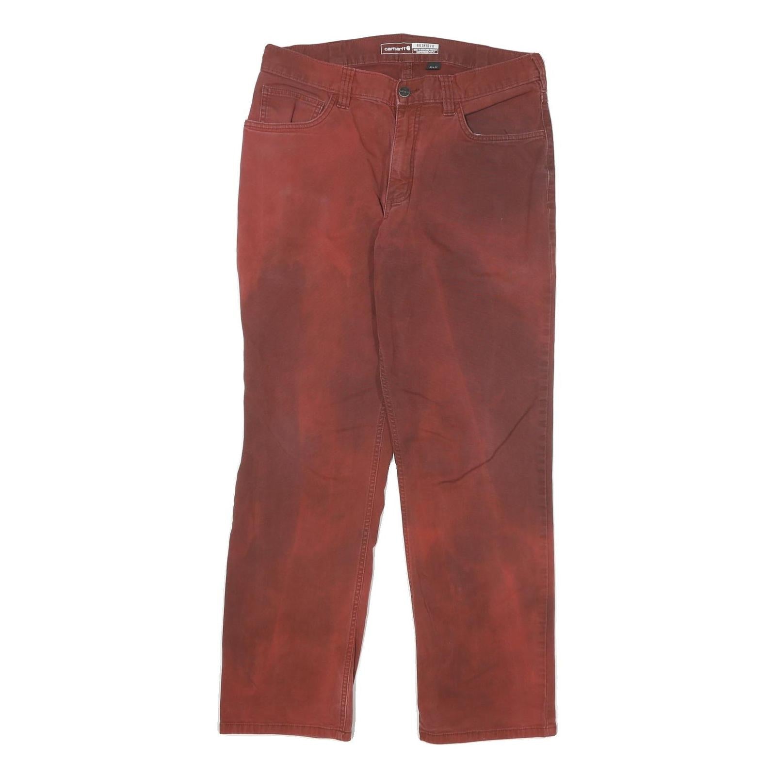 CARHARTT Mens Cotton Blend Relaxed Fit Red Trousers W32 L29 Workwear Casual Refurbished - N/A refurbished available on Cerqular