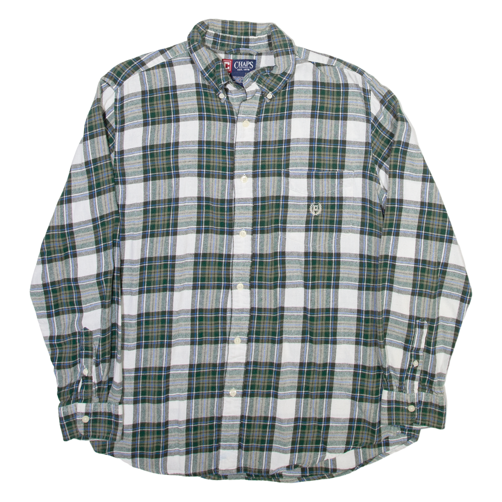 CHAPS Mens Shirt Green Check Long Sleeve L Refurbished - N/A refurbished available on Cerqular