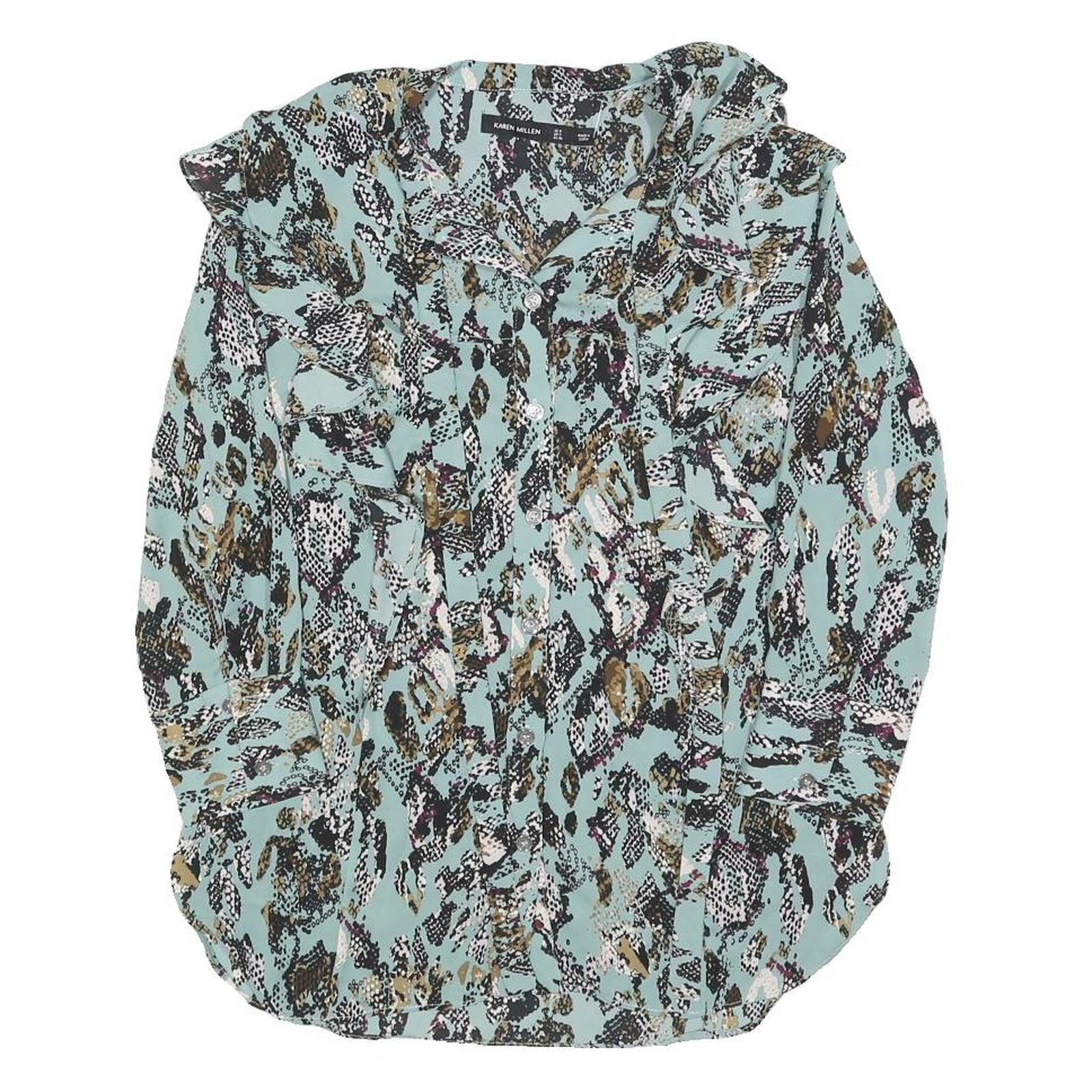 KAREN MILLEN Womens Blue Printed Blouse Long Sleeve Collared UK 8 Stylish Refurbished - N/A refurbished available on Cerqular