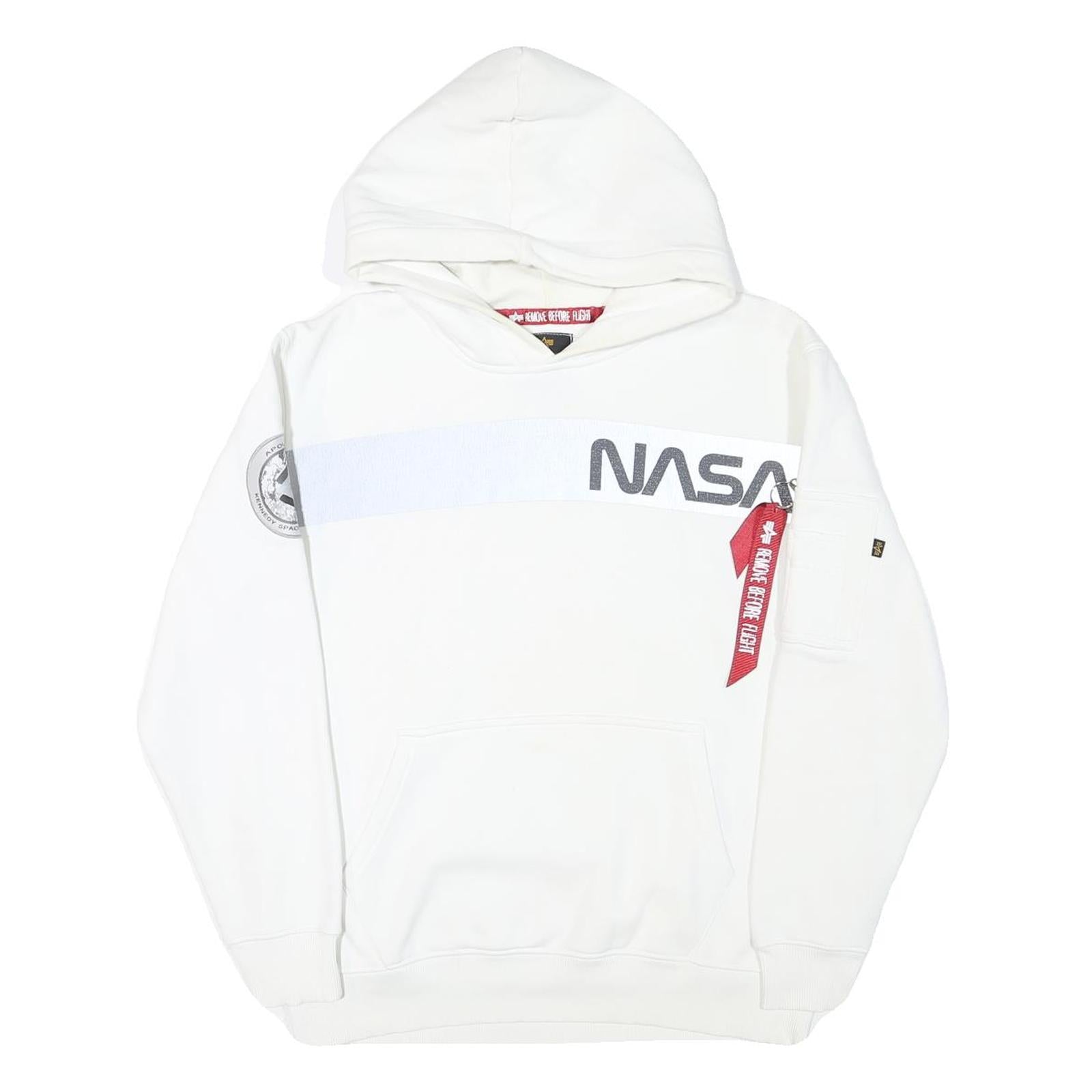 ALPHA INDUSTRIES Mens White NASA Pullover Hoodie M Space Flight Graphic Refurbished - N/A refurbished available on Cerqular