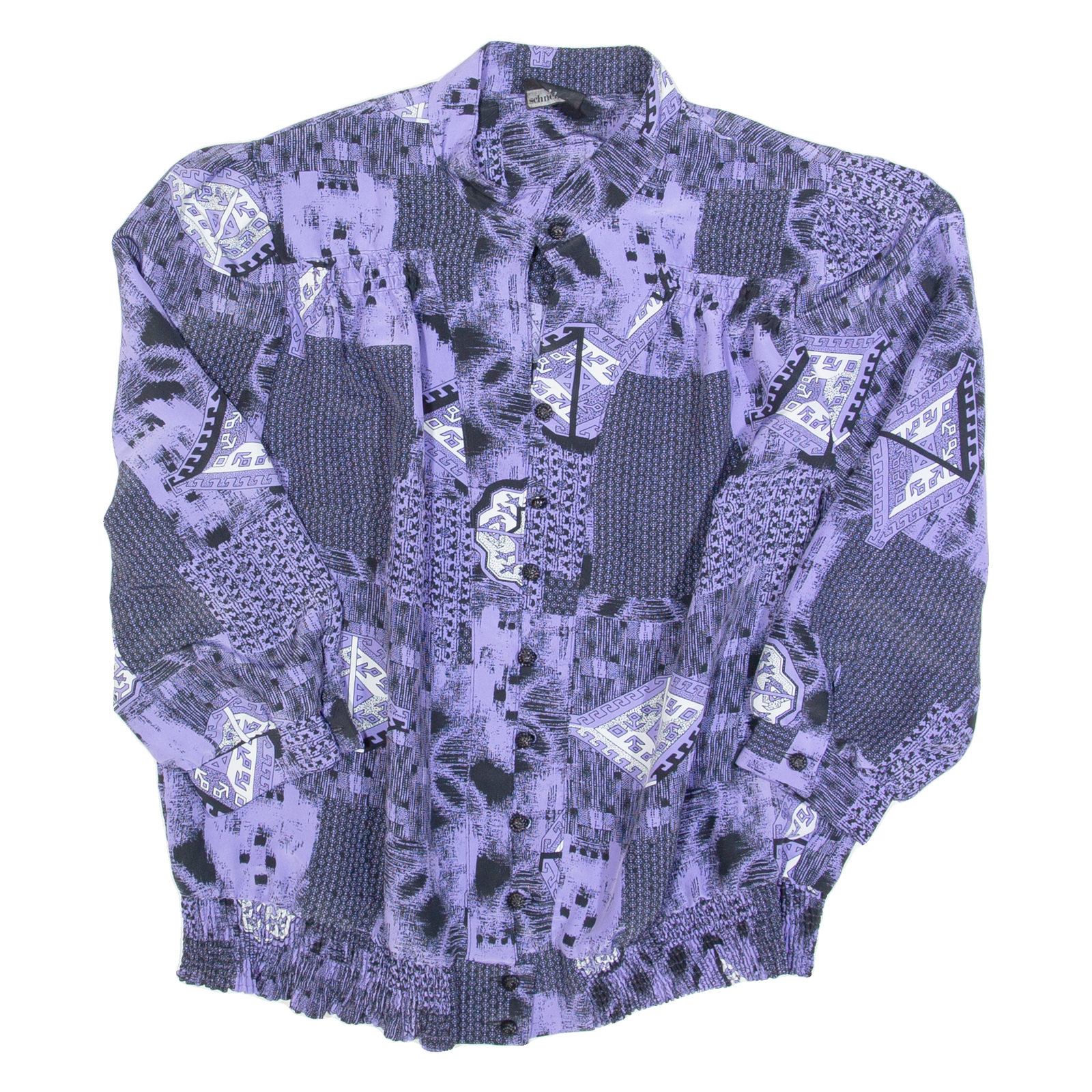 SCHNEBERGER Womens Printed Blouse Purple Collared 90s Crazy Pattern L Refurbished - N/A refurbished available on Cerqular