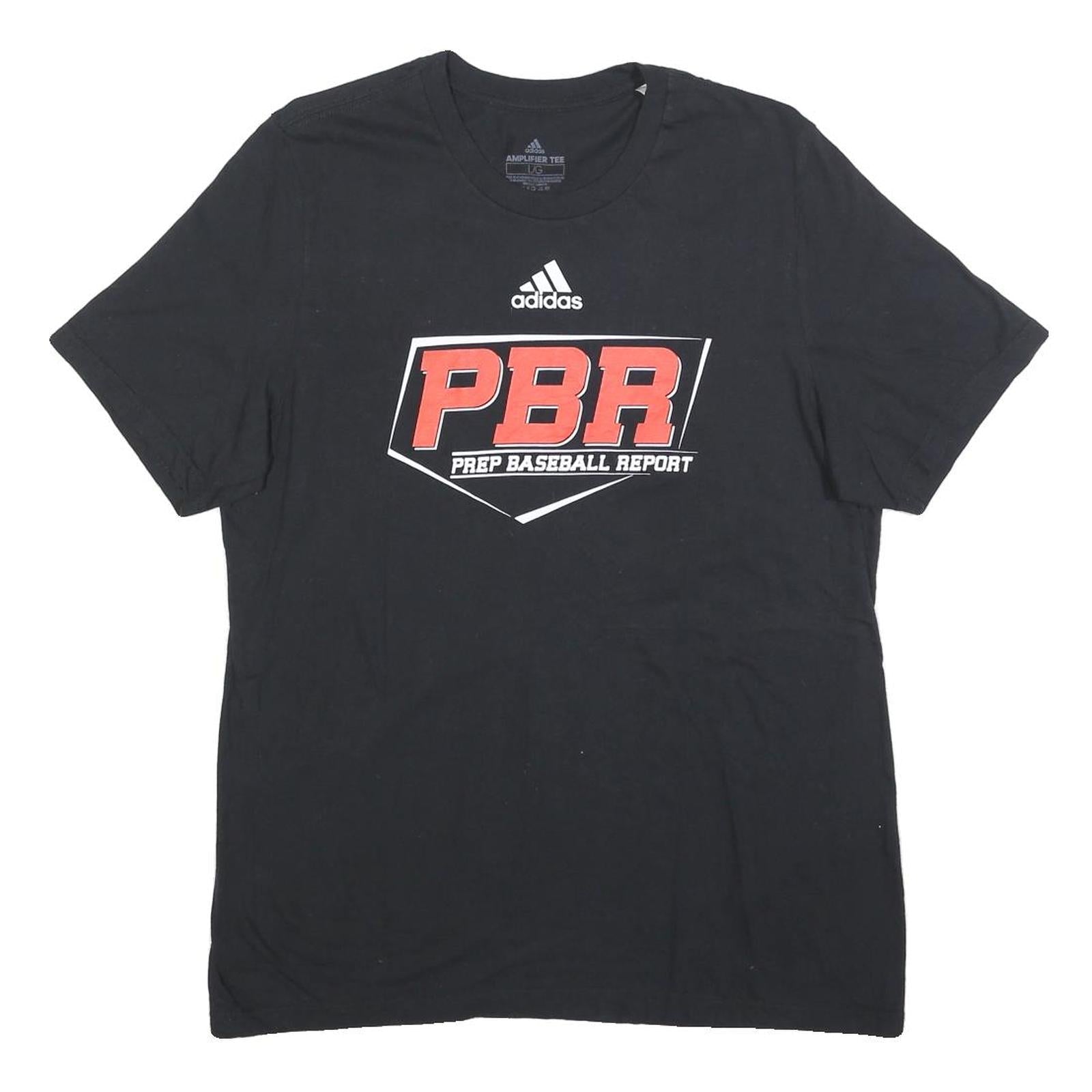 ADIDAS Mens Black & Red Prep Baseball Report Graphic T-Shirt L Short Sleeve Crew Refurbished - N/A refurbished available on Cerqular
