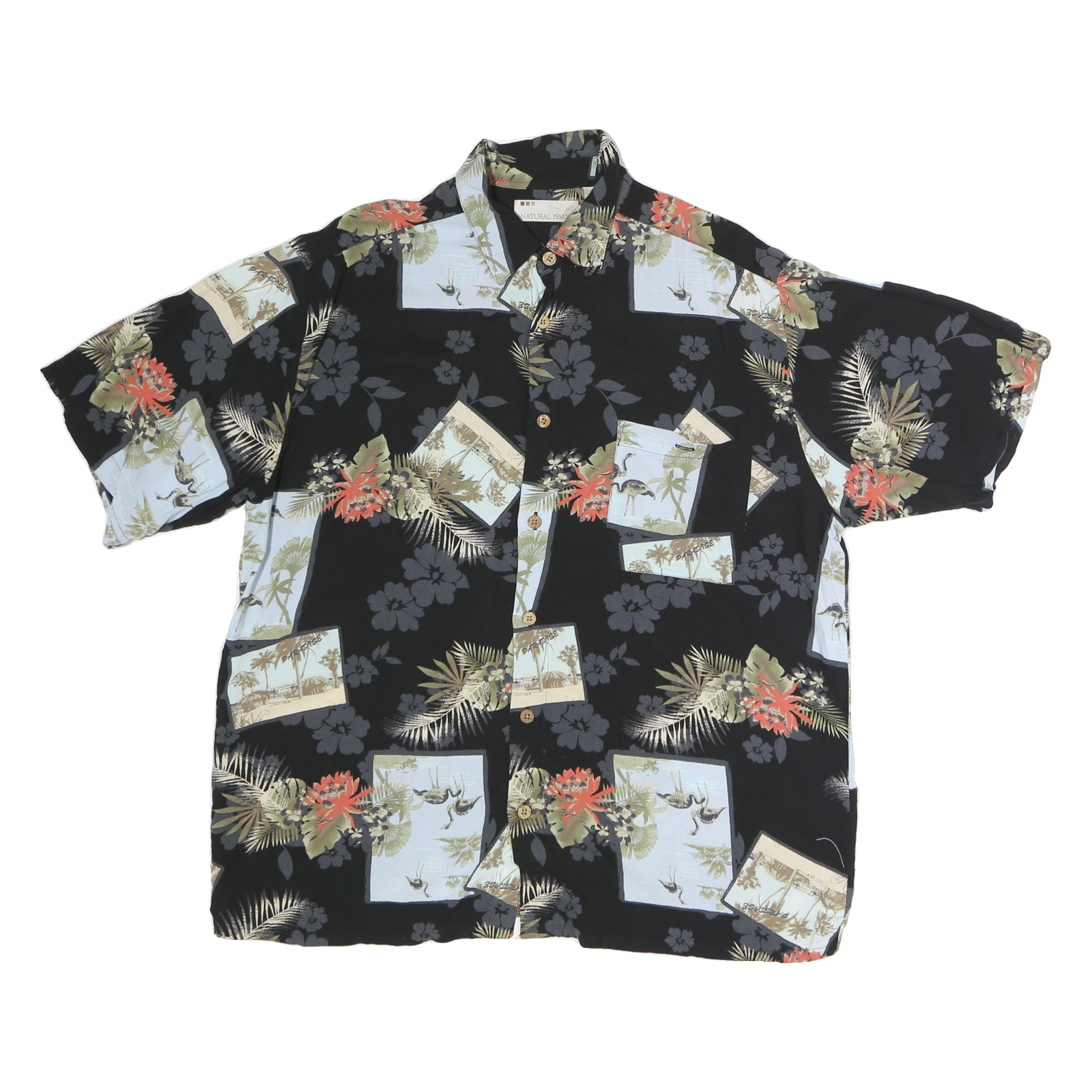 NATURAL ISSUE Mens Black & Green Floral Hawaiian Shirt L Vintage Style Casual Refurbished - N/A refurbished available on Cerqular