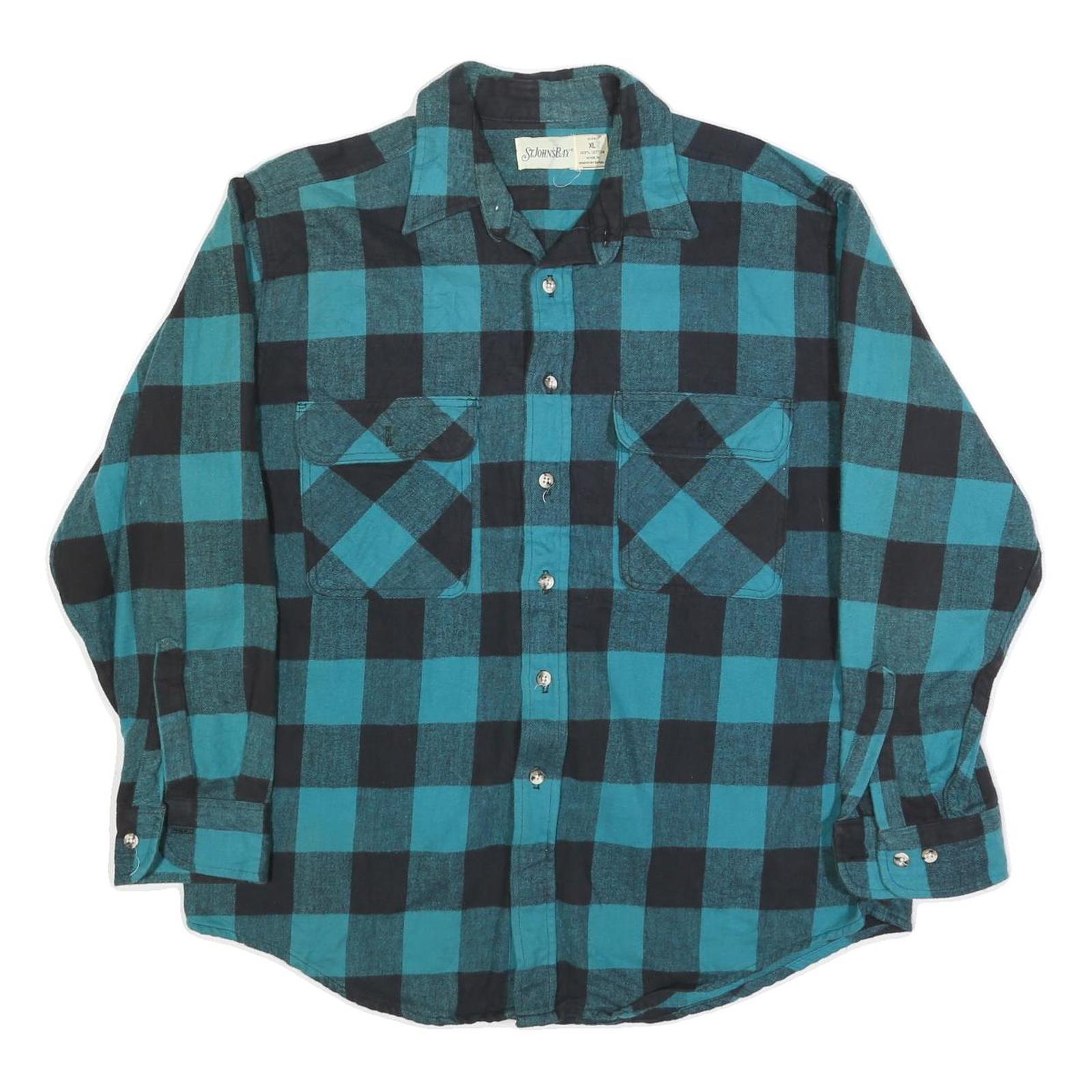 ST JOHNS BAY Mens Blue & Black Checked Shirt XL Casual Button-Down Long Sleeve Refurbished - N/A refurbished available on Cerqular