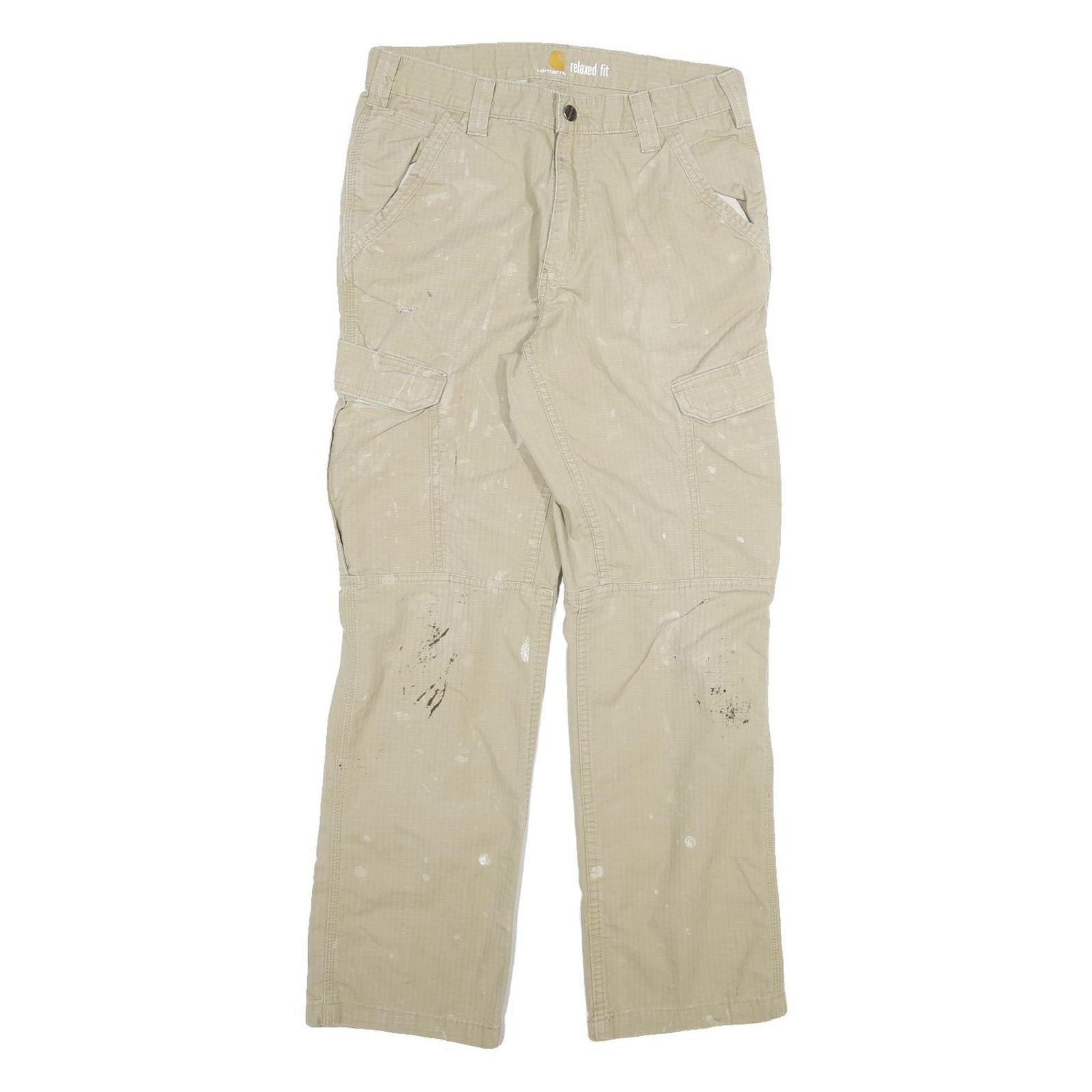 CARHARTT Mens Cotton Blend Beige Relaxed Fit Cargo Trousers W32 L32 Workwear Refurbished - N/A refurbished available on Cerqular